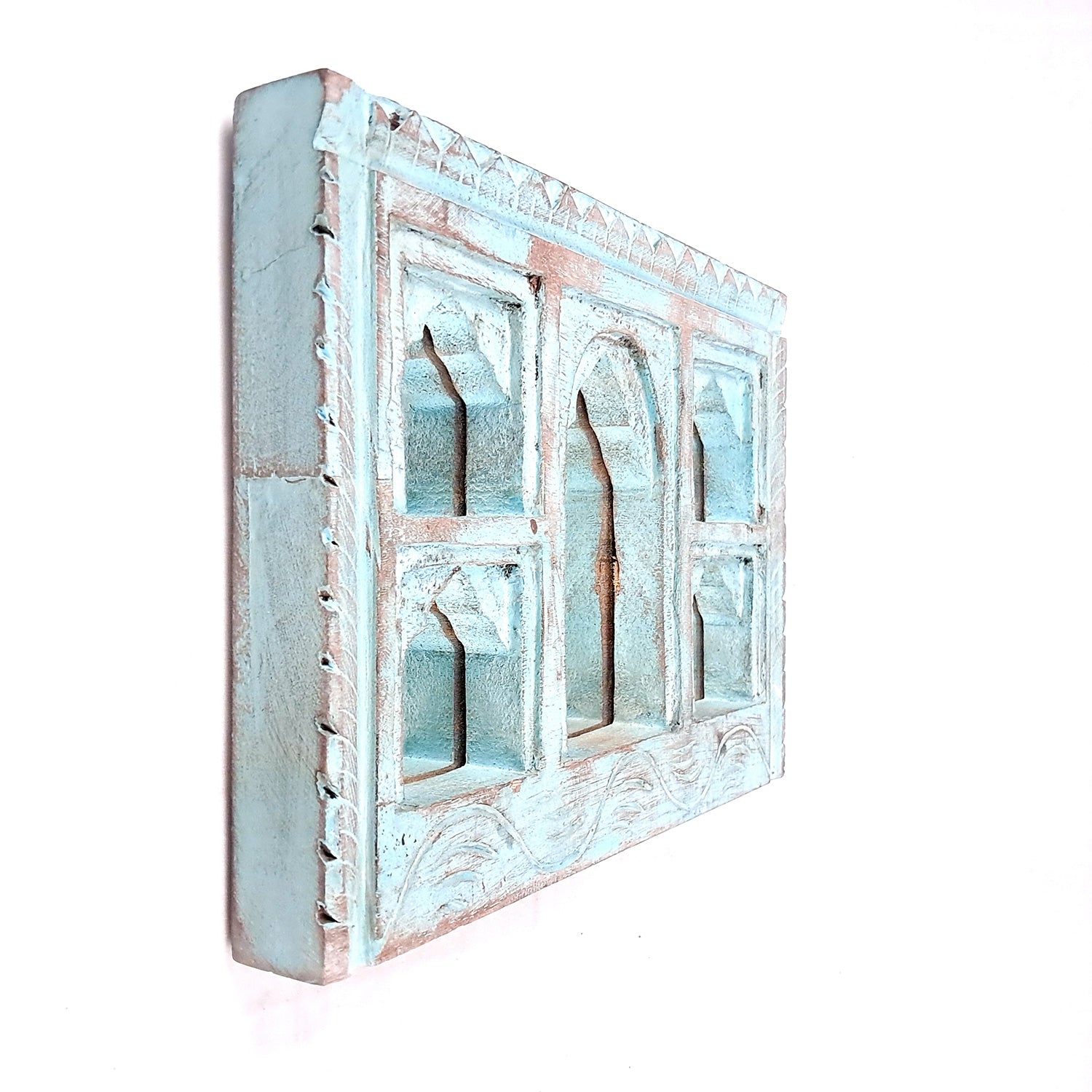 Wooden Jharokha Frame With Mirror Wall Hanging | Antique Finished Handcrafted Rustic Mirror Jharokha - Home, Wall Decor, Living room, Entrance Decoration & Gifts - 12 Inch (Pack Of 2)