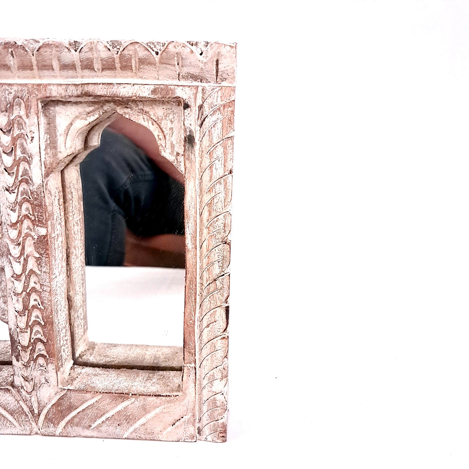 Wooden Jharokha Frame With Mirror Wall Hanging | Antique Finished Handcrafted Rustic Mirror Jharokha - Home, Wall Decor, Living room, Entrance Decoration & Gifts - 8 Inch - Apkamart #Color_White