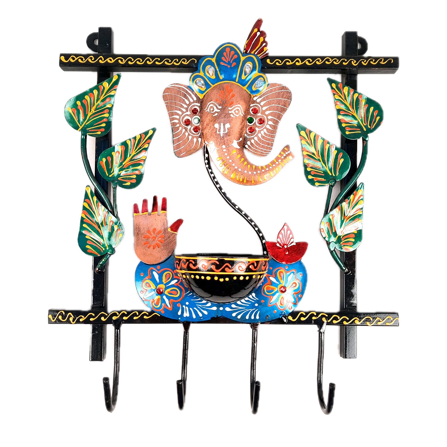 Key Holder Stands | Decorative Keys Hook Wall Hangers - Ganesh Design | Keys Organizer - for Home, Entrance, Office Decor & Gifts - 11 Inch (4 Hooks) - apkamart