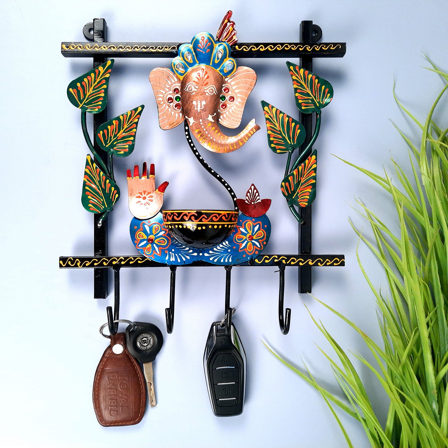 Key Holder Stands | Decorative Keys Hook Wall Hangers - Ganesh Design | Keys Organizer - for Home, Entrance, Office Decor & Gifts - 11 Inch (4 Hooks) - apkamart