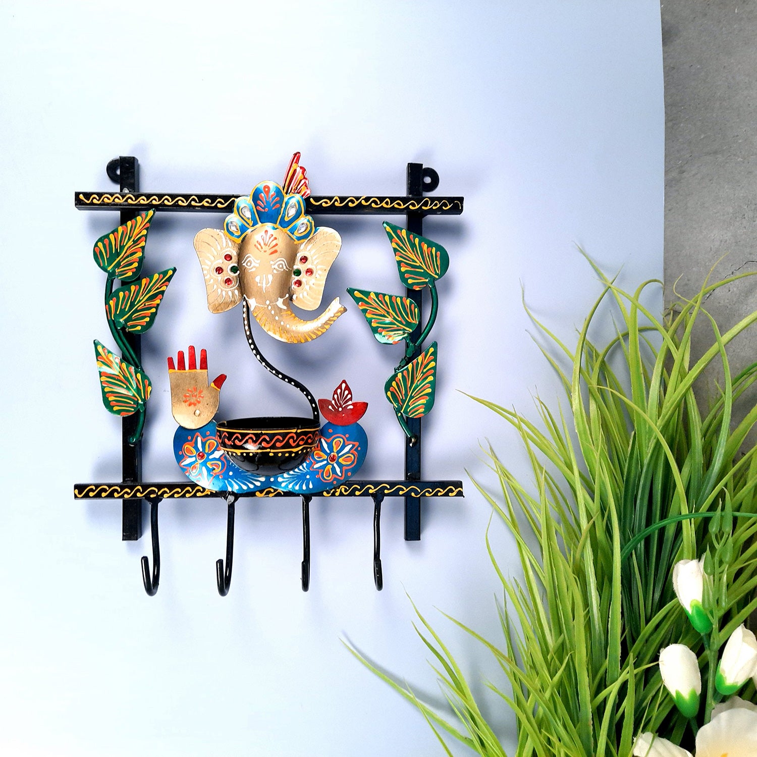 Key Holder Stands | Decorative Keys Hook Wall Hangers - Ganesh Design | Keys Organizer - for Home, Entrance, Office Decor & Gifts - 11 Inch (4 Hooks) - apkamart