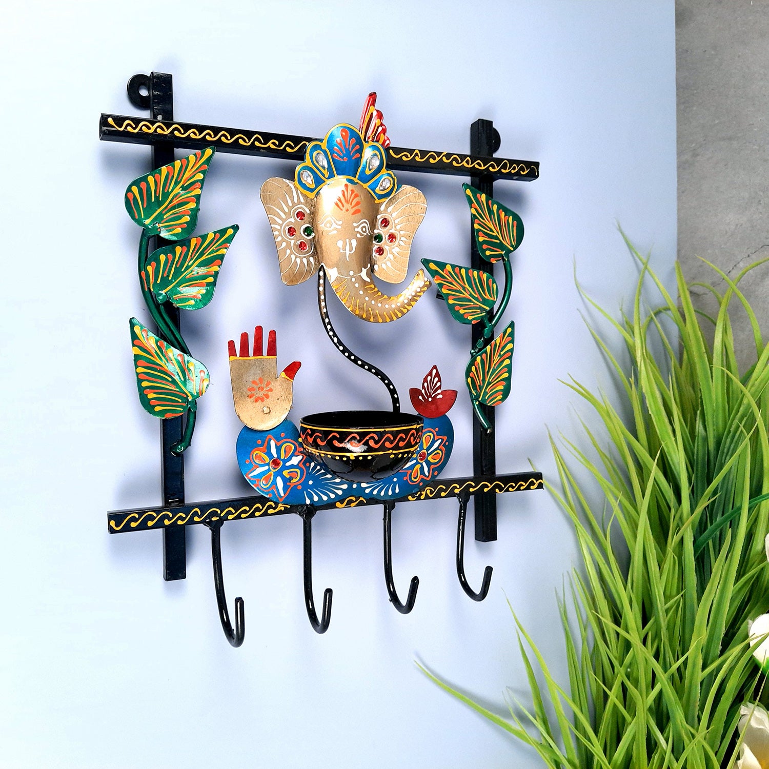 Key Holder Stands | Decorative Keys Hook Wall Hangers - Ganesh Design | Keys Organizer - for Home, Entrance, Office Decor & Gifts - 11 Inch (4 Hooks) - apkamart