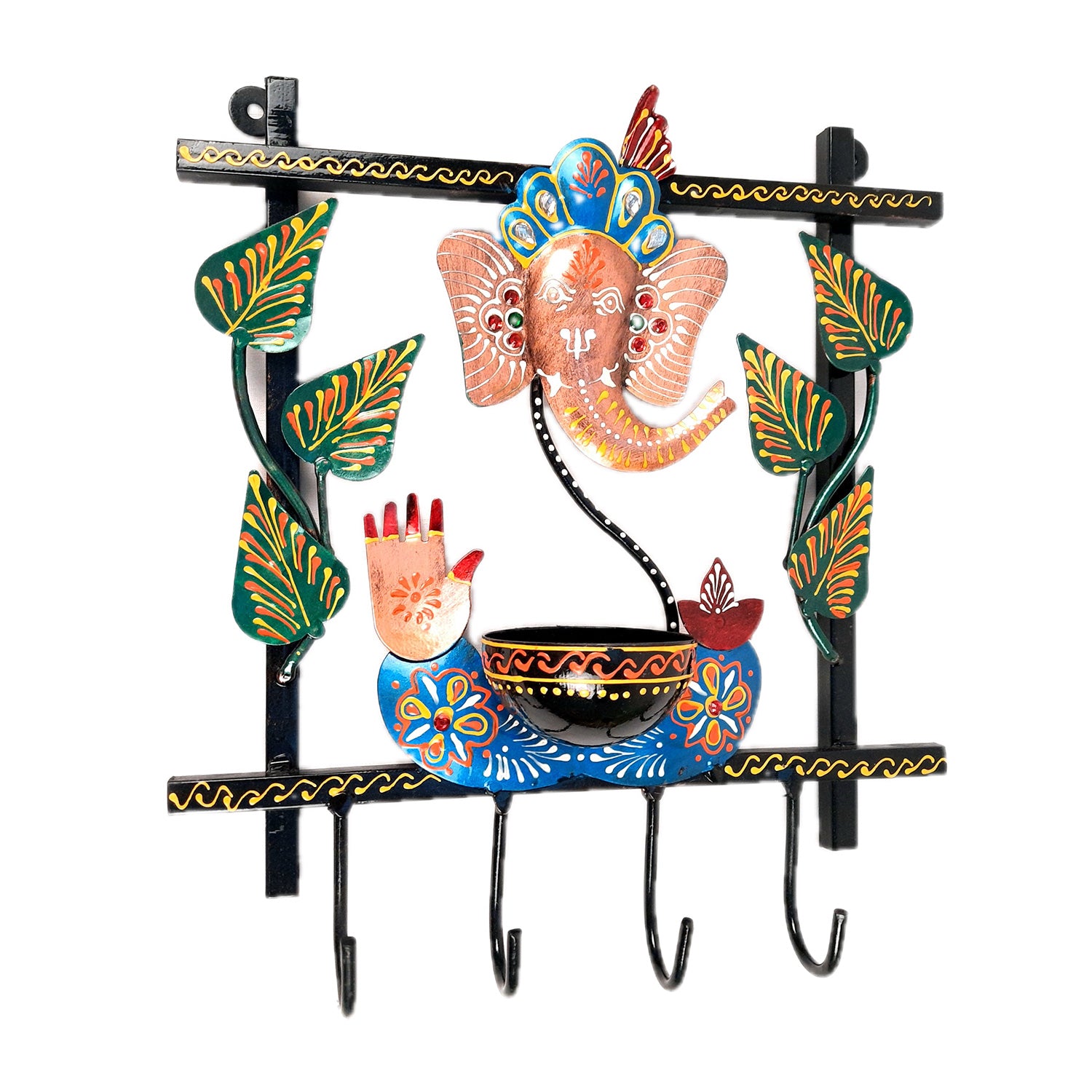 Key Holder Stands | Decorative Keys Hook Wall Hangers - Ganesh Design | Keys Organizer - for Home, Entrance, Office Decor & Gifts - 11 Inch (4 Hooks) - apkamart