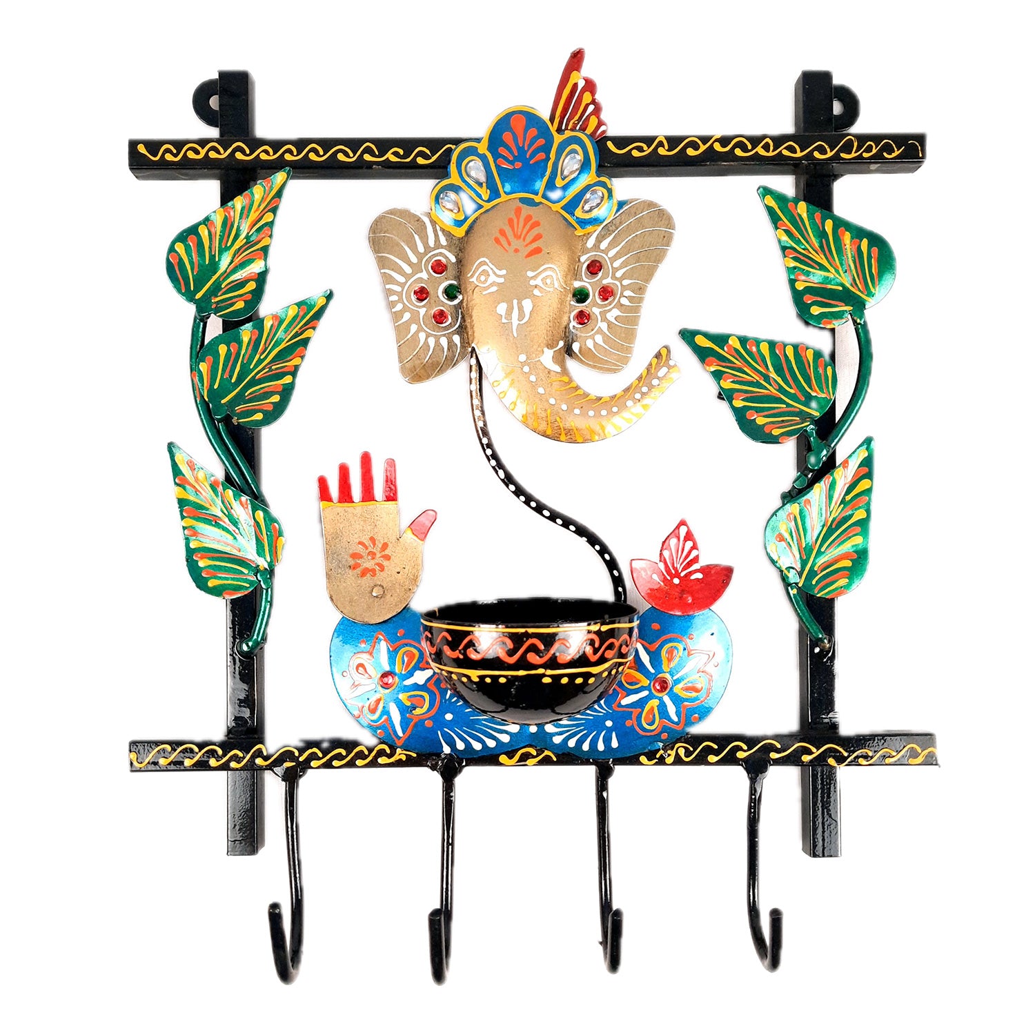 Key Holder Stands | Decorative Keys Hook Wall Hangers - Ganesh Design | Keys Organizer - for Home, Entrance, Office Decor & Gifts - 11 Inch (4 Hooks) - apkamart