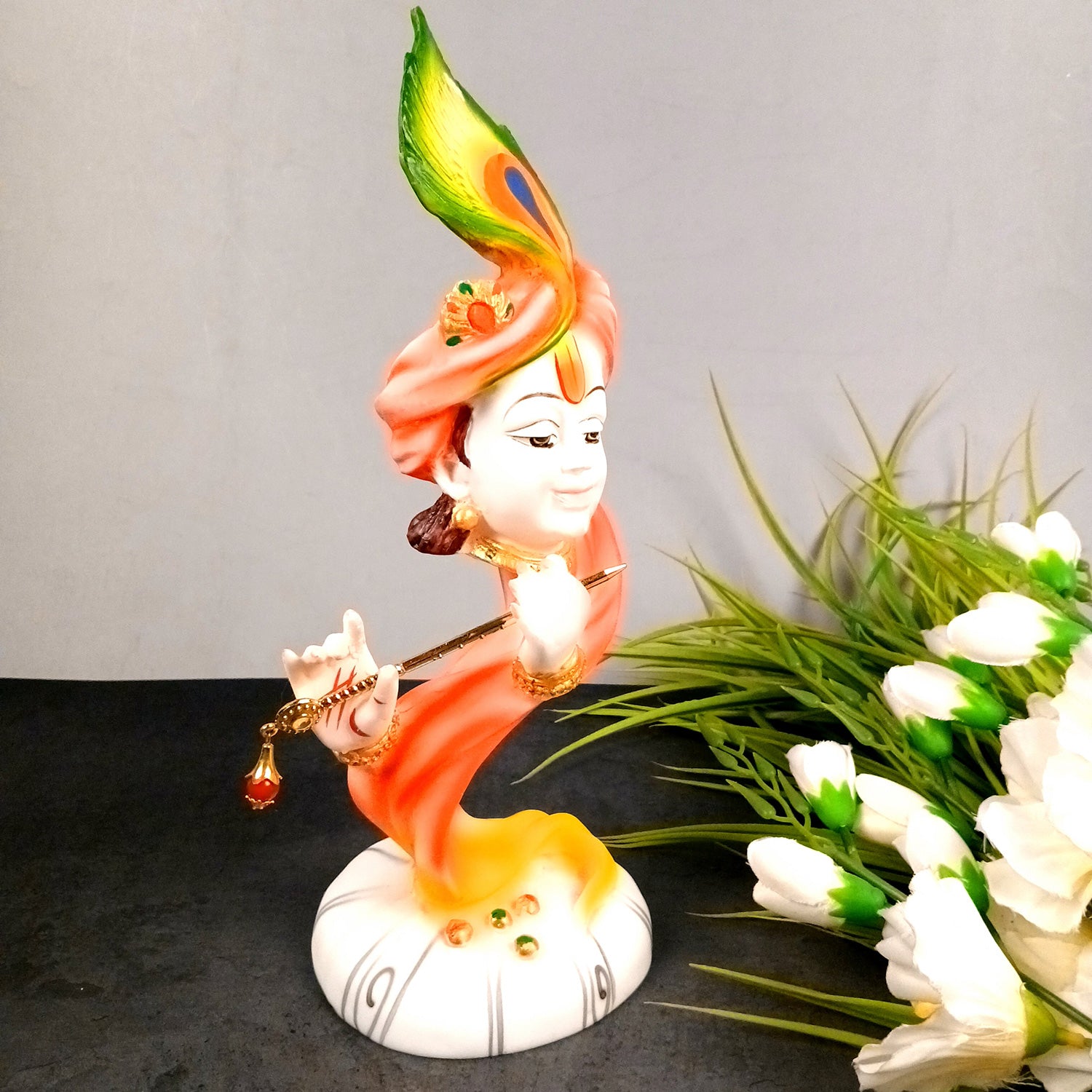 Krishna Statue | Shri Krishna Playing Flute Idol | Lord Krishna Murti - for Home, Living Room, Office, Puja, Entrance Decoration & Gifts - 13 Inch - Apkamart #Color_White