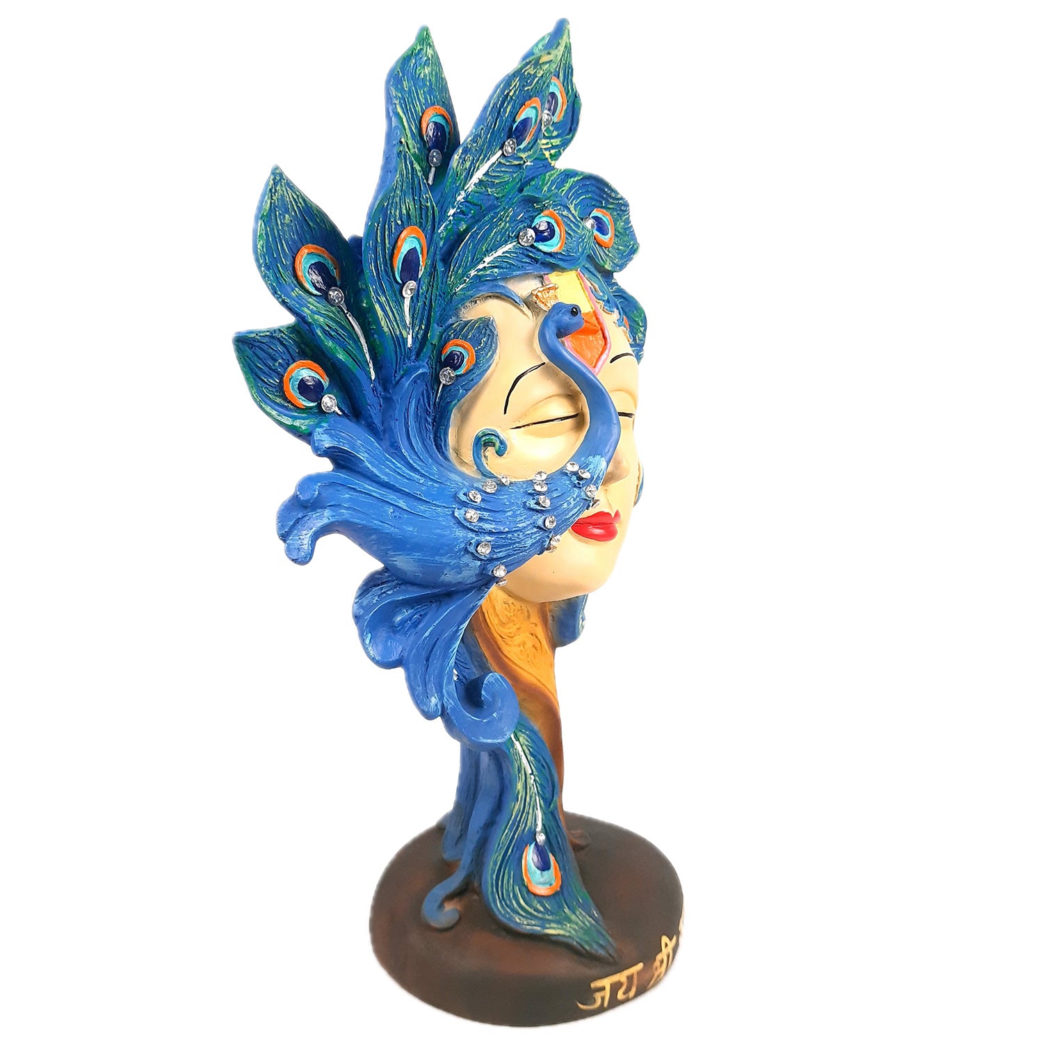 Krishan Idol With Peacock | Lord Krishna Murti | Decorative Krishna Statue Showpiece - for Home, Puja Room, Table Decor, Living room, Office Desk & Gift - 19 Inch -Apkamart