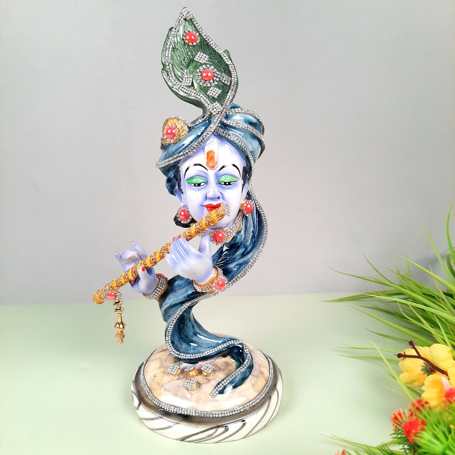 Krishna Idol | Lord Krishna Face Statue Showpiece -for Home, Puja Room, Table Decor, Living Room, Office Desk & Gift - 13 inch - apkamart #Style_Design 2