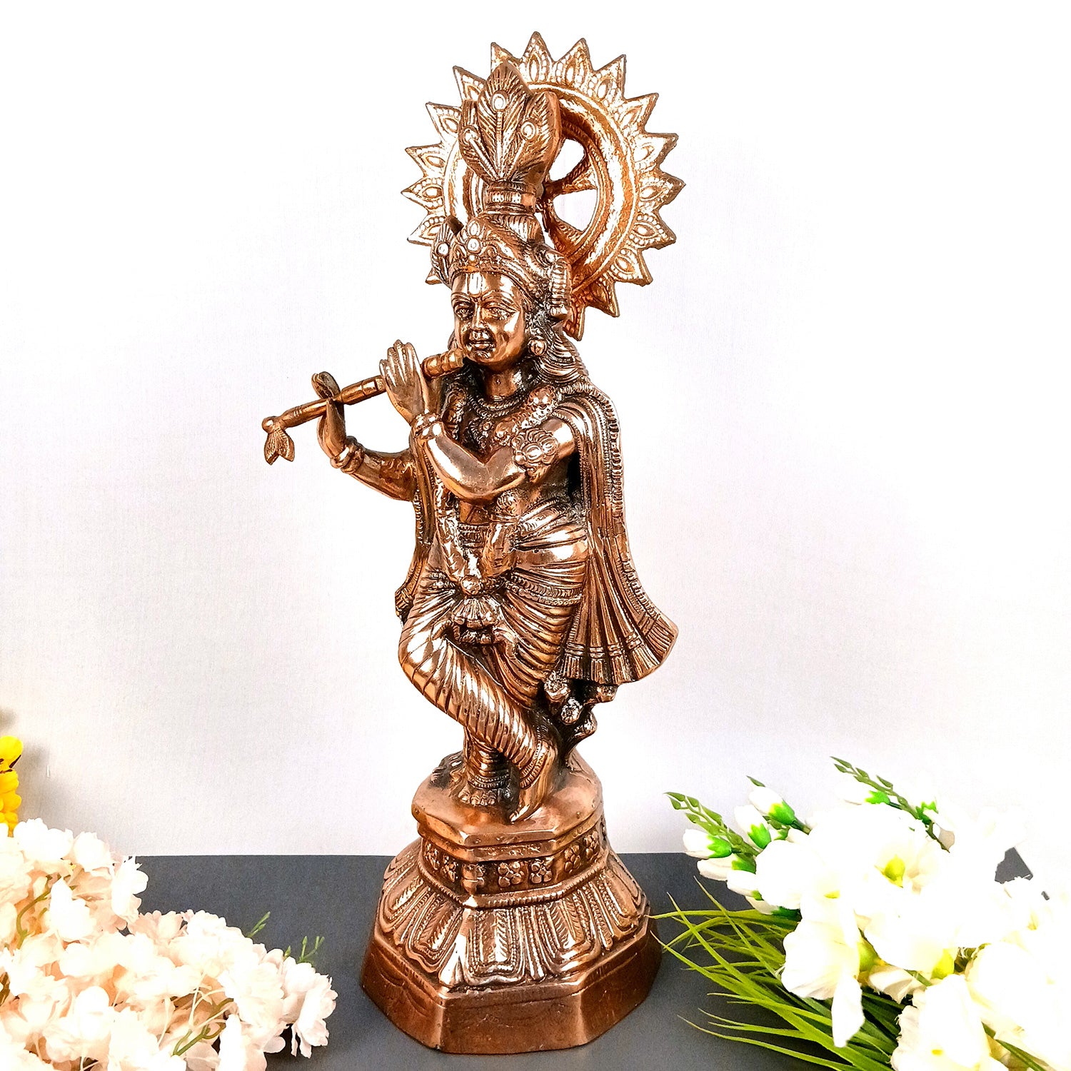 Krishna Idol | Shri Playing Flute Krishna Statue | Lord Krishna Metal Murti - for Puja, Home, Table, Living Room, Office Desk, Entrance Decoration & Gift - 26 Inch - Apkamart