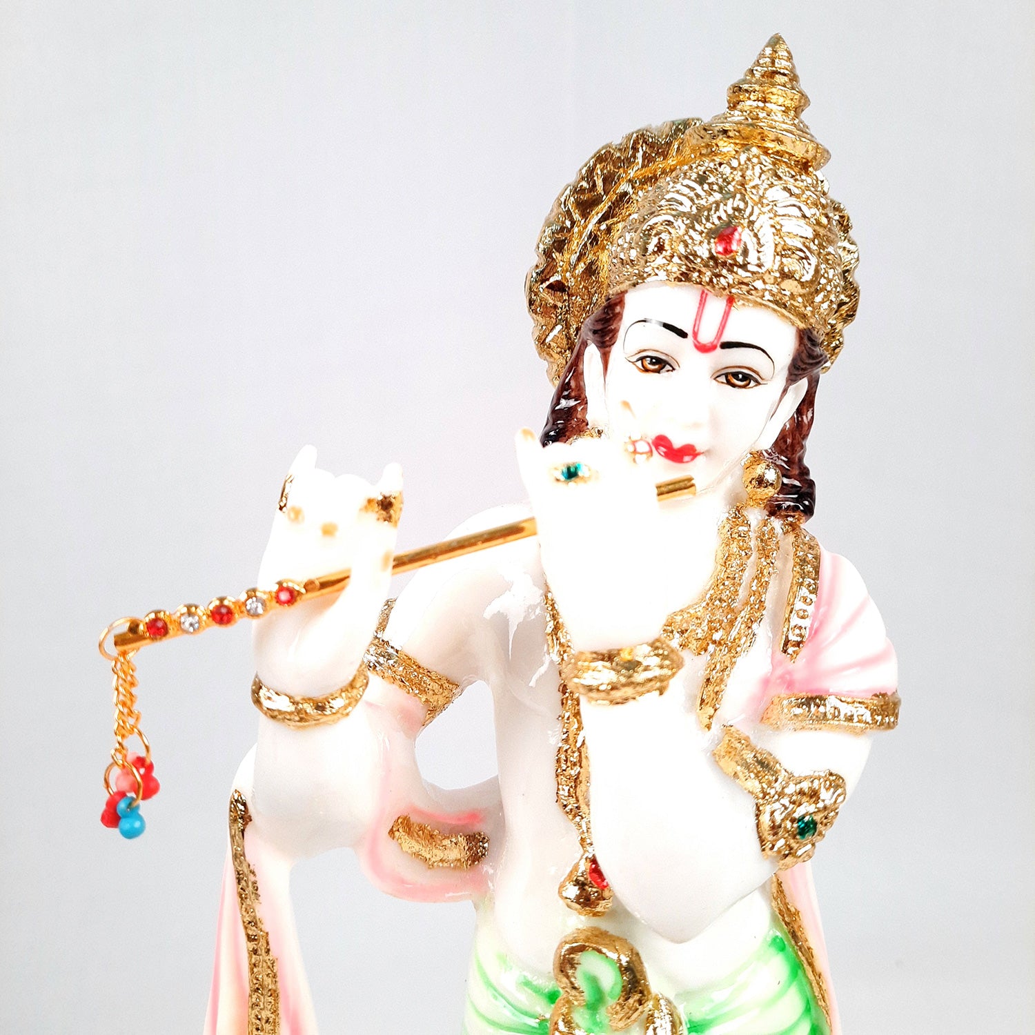 Krishna Idol Statue - Marble Look | Krishna Playing Bansuri Big Murti - for Home Decor, Living Room, Temple, Pooja, Table, Office & Gifts - 16 Inch - apkamart