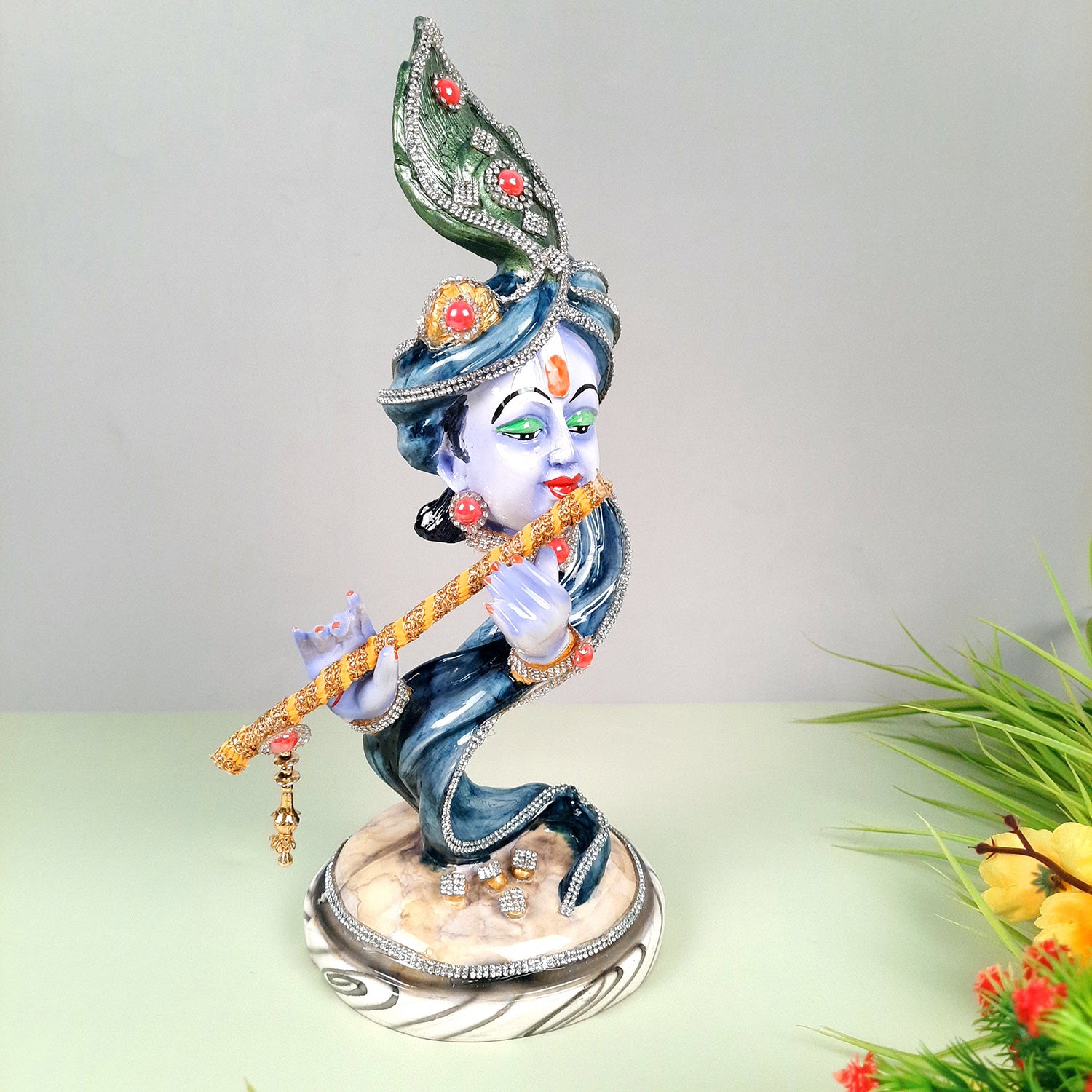 Krishna Idol | Lord Krishna Face Statue Showpiece -for Home, Puja Room, Table Decor, Living Room, Office Desk & Gift - 13 inch - apkamart #Style_Design 2