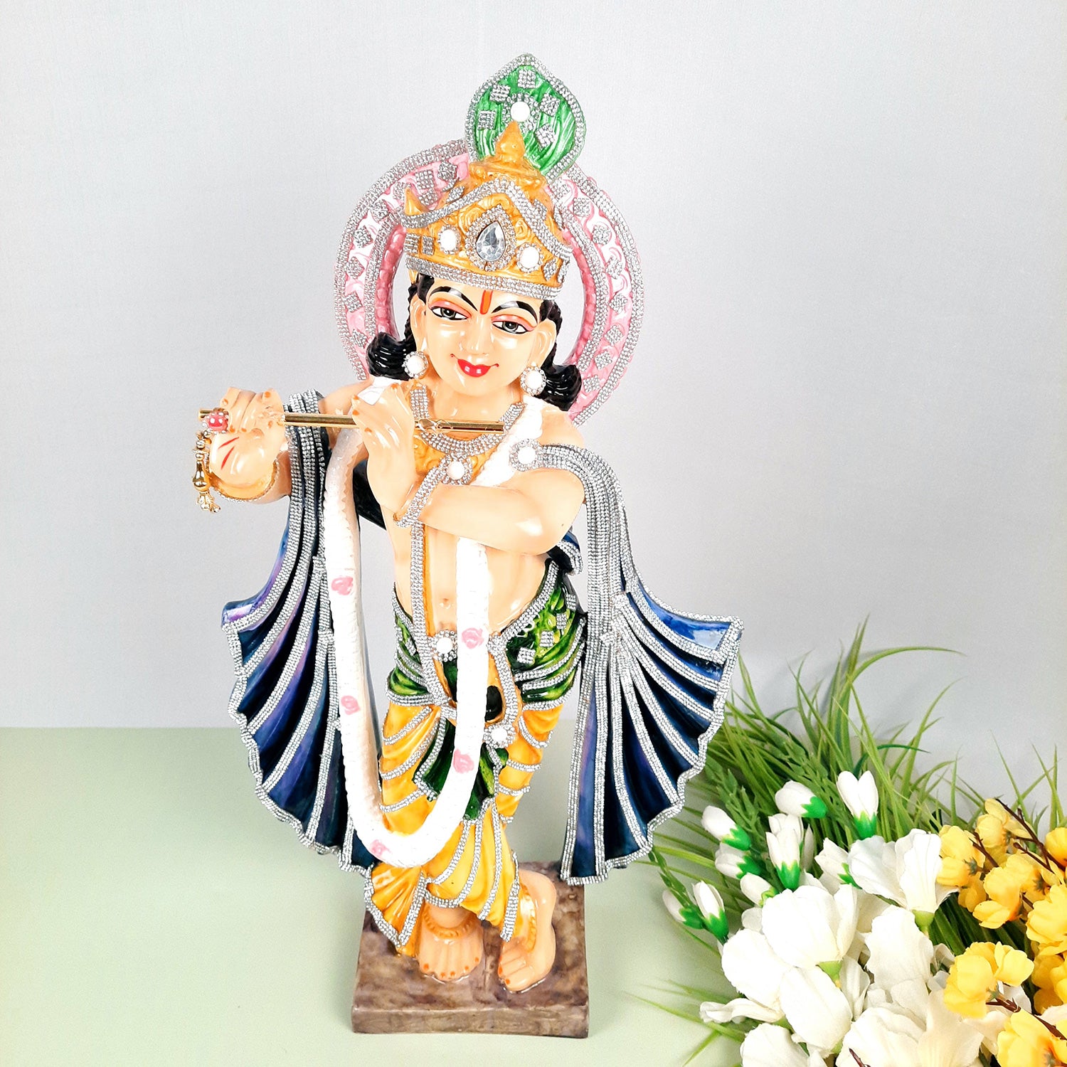 Krishna Idol Statue Big | Krishna Playing Bansuri Murti - for Home Decor, Living Room, Mandir, Temple, Pooja, Table, Office & Gifts - 22 Inch - apkamart