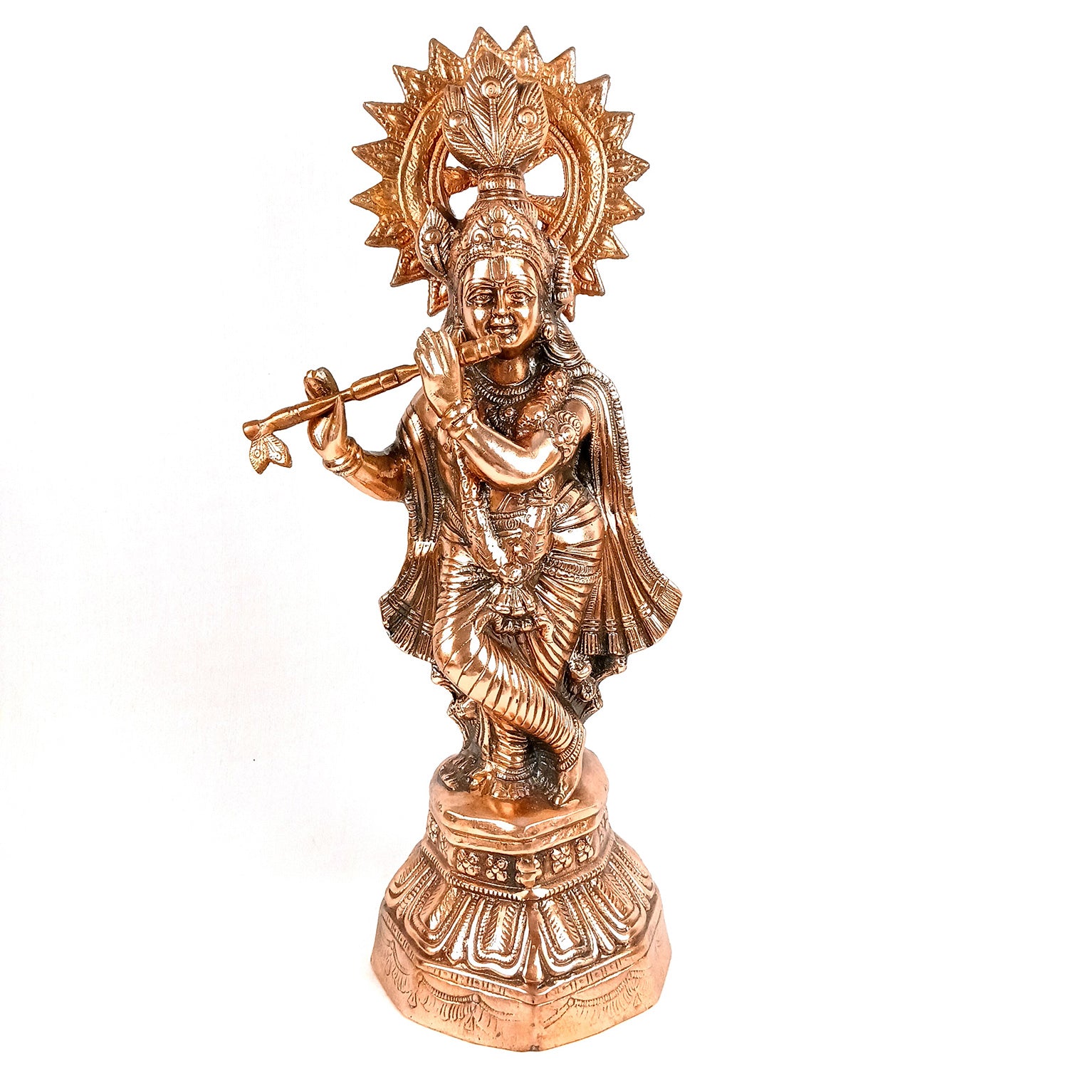 Krishna Idol | Shri Playing Flute Krishna Statue | Lord Krishna Metal Murti - for Puja, Home, Table, Living Room, Office Desk, Entrance Decoration & Gift - 26 Inch - Apkamart