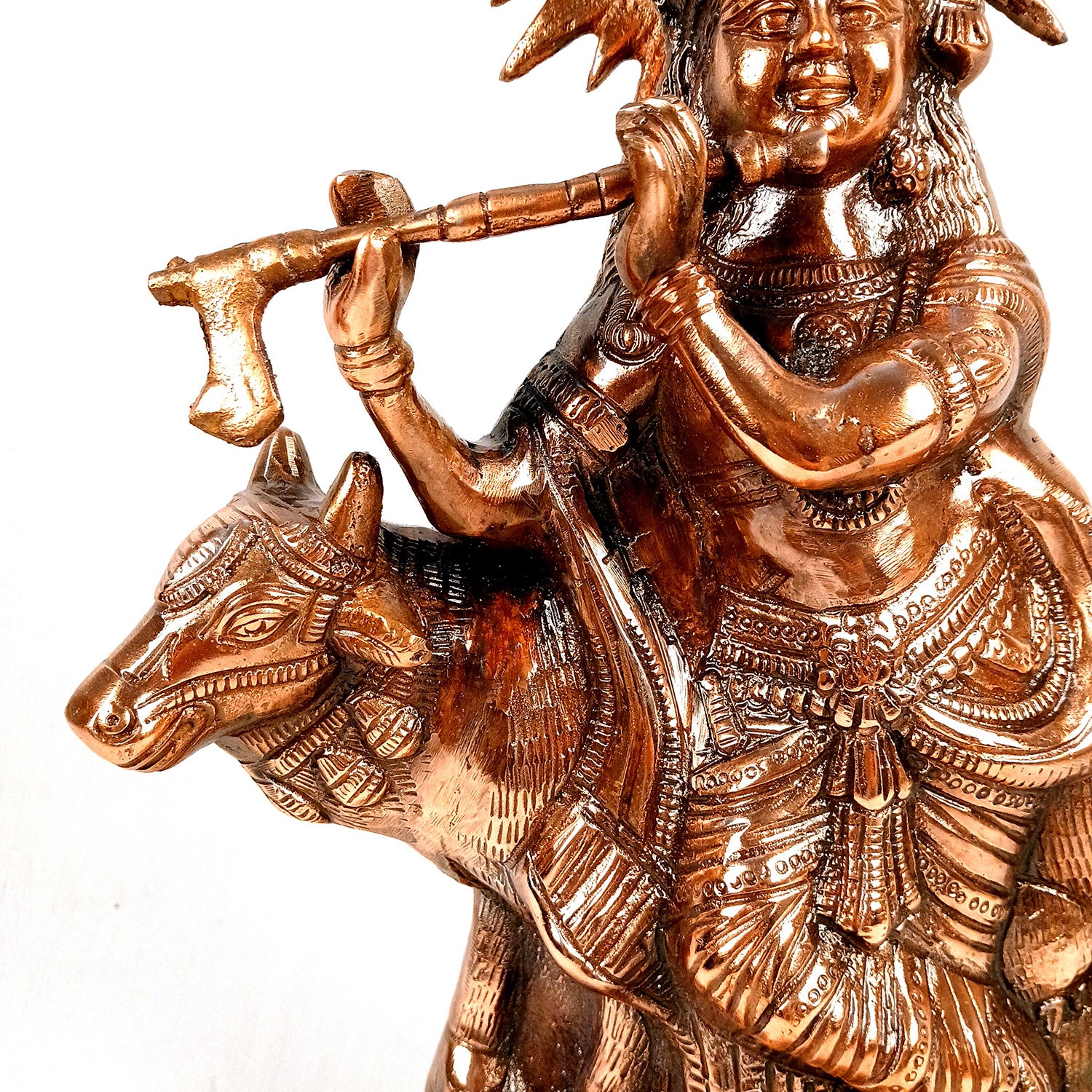 Krishna Statue | Shri Krishna With Cow Idol Murti - for Home, Table, Living Room, Office, Puja , Entrance Decoration & Gifts - 22 Inch - Apkamart