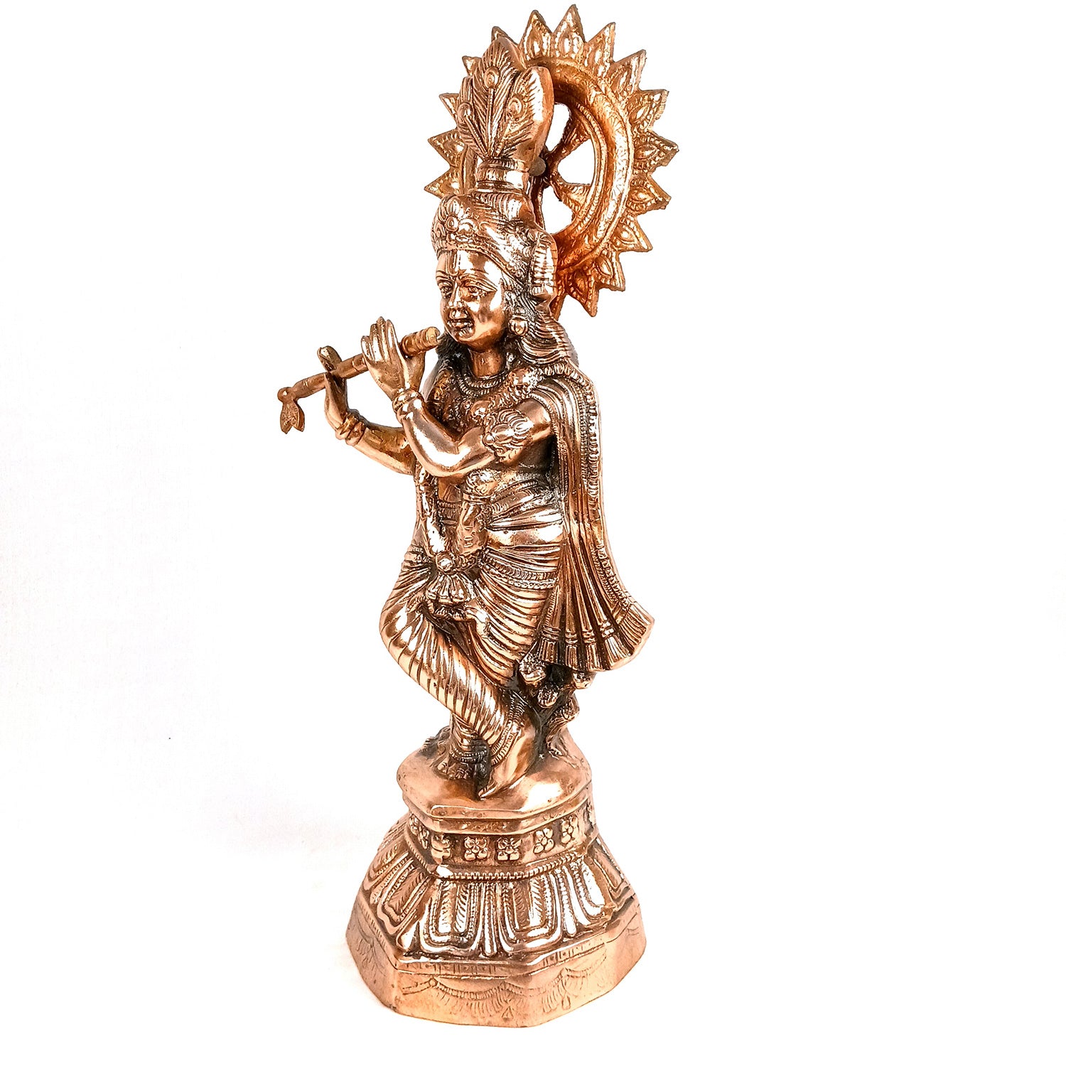 Krishna Idol | Shri Playing Flute Krishna Statue | Lord Krishna Metal Murti - for Puja, Home, Table, Living Room, Office Desk, Entrance Decoration & Gift - 26 Inch - Apkamart