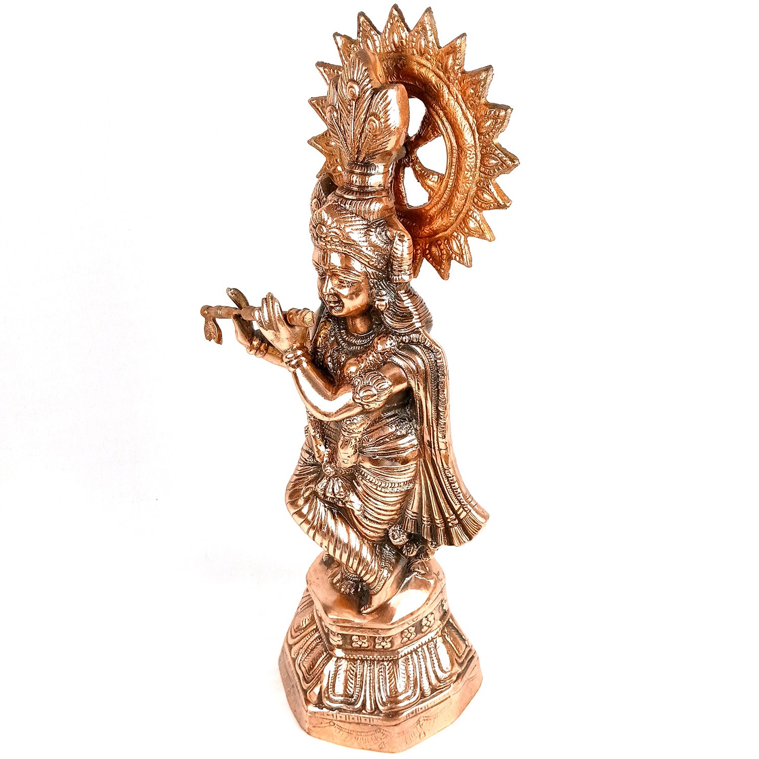 Krishna Idol | Shri Playing Flute Krishna Statue | Lord Krishna Metal Murti - for Puja, Home, Table, Living Room, Office Desk, Entrance Decoration & Gift - 26 Inch - Apkamart