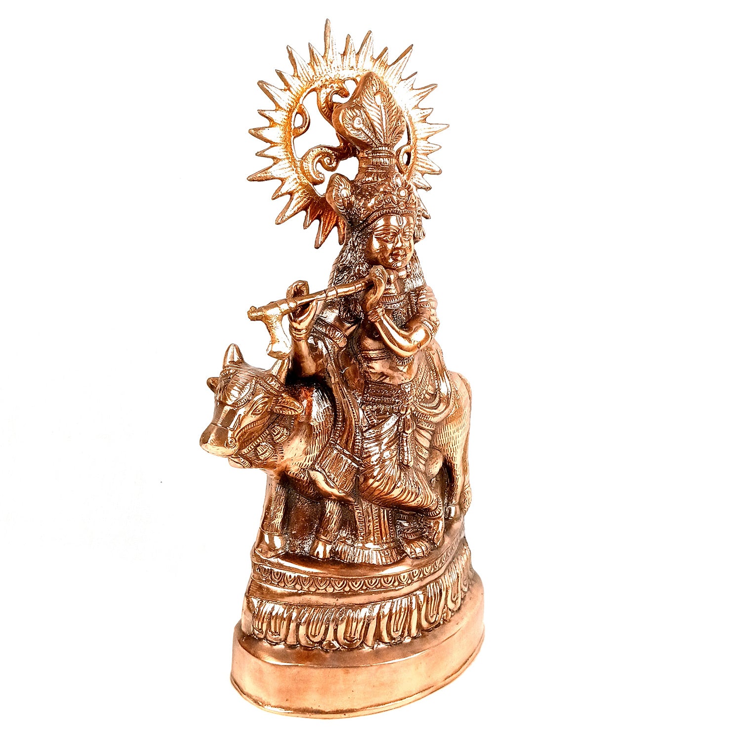 Krishna Statue | Shri Krishna With Cow Idol Murti - for Home, Table, Living Room, Office, Puja , Entrance Decoration & Gifts - 22 Inch - Apkamart