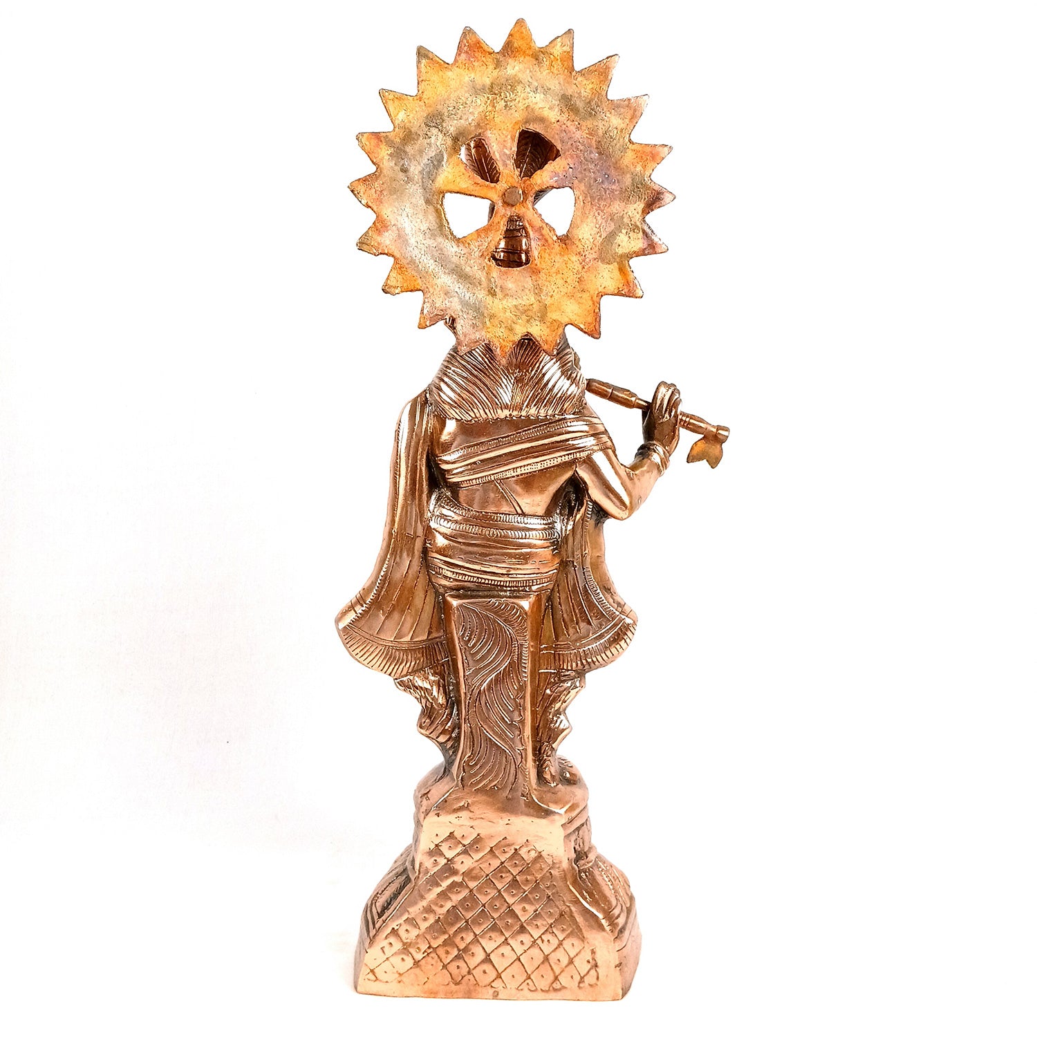 Krishna Idol | Shri Playing Flute Krishna Statue | Lord Krishna Metal Murti - for Puja, Home, Table, Living Room, Office Desk, Entrance Decoration & Gift - 26 Inch - Apkamart