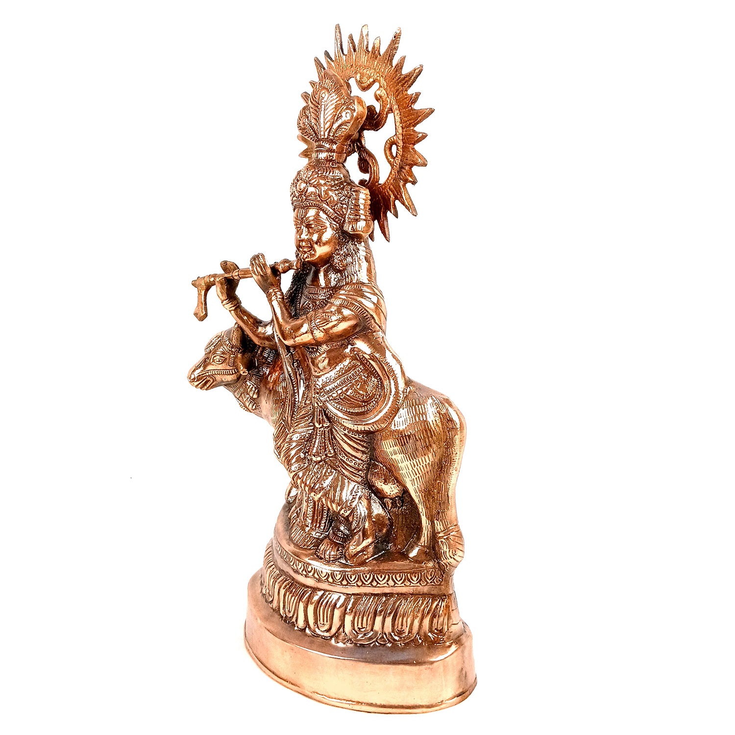 Krishna Statue | Shri Krishna With Cow Idol Murti - for Home, Table, Living Room, Office, Puja , Entrance Decoration & Gifts - 22 Inch - Apkamart