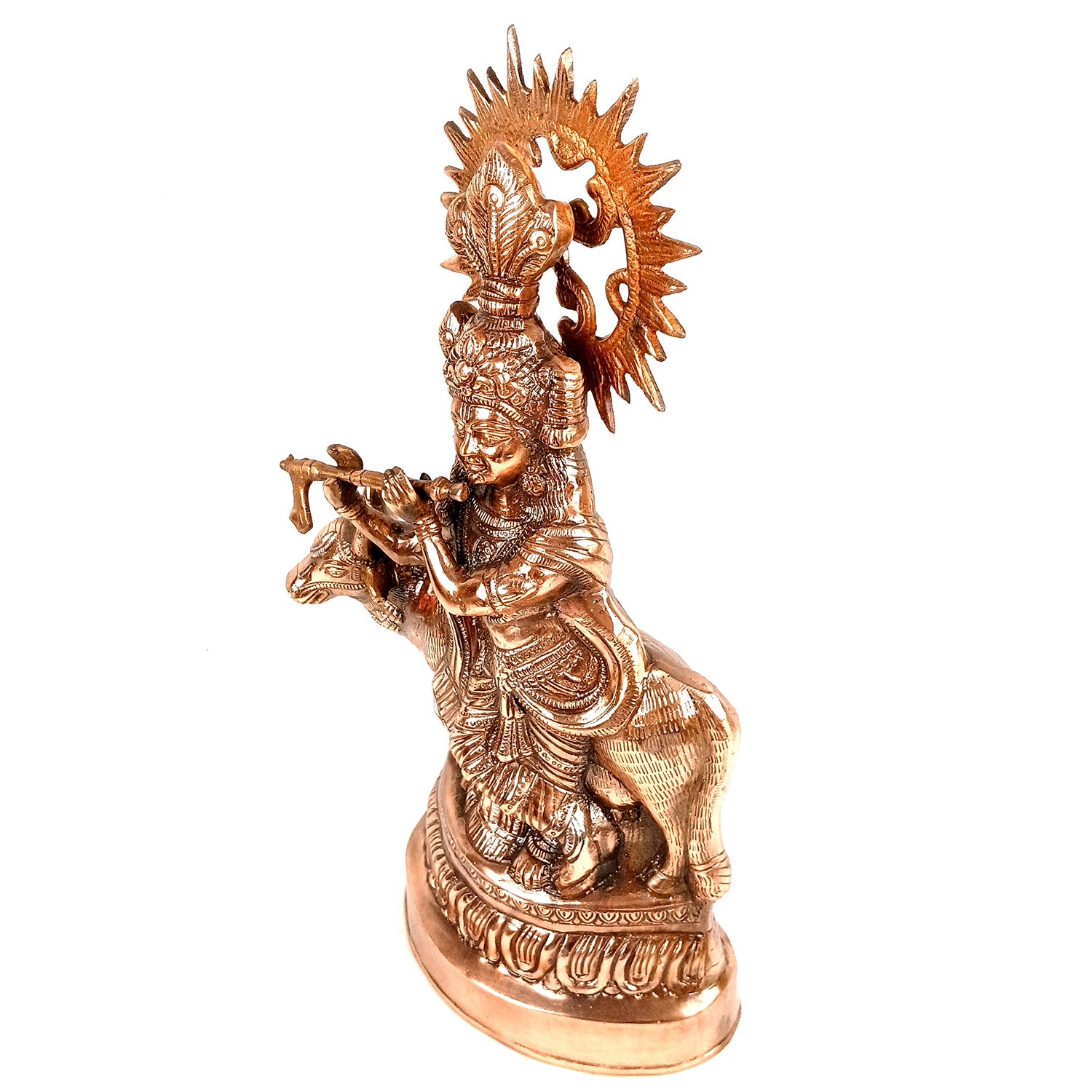 Krishna Statue | Shri Krishna With Cow Idol Murti - for Home, Table, Living Room, Office, Puja , Entrance Decoration & Gifts - 22 Inch - Apkamart