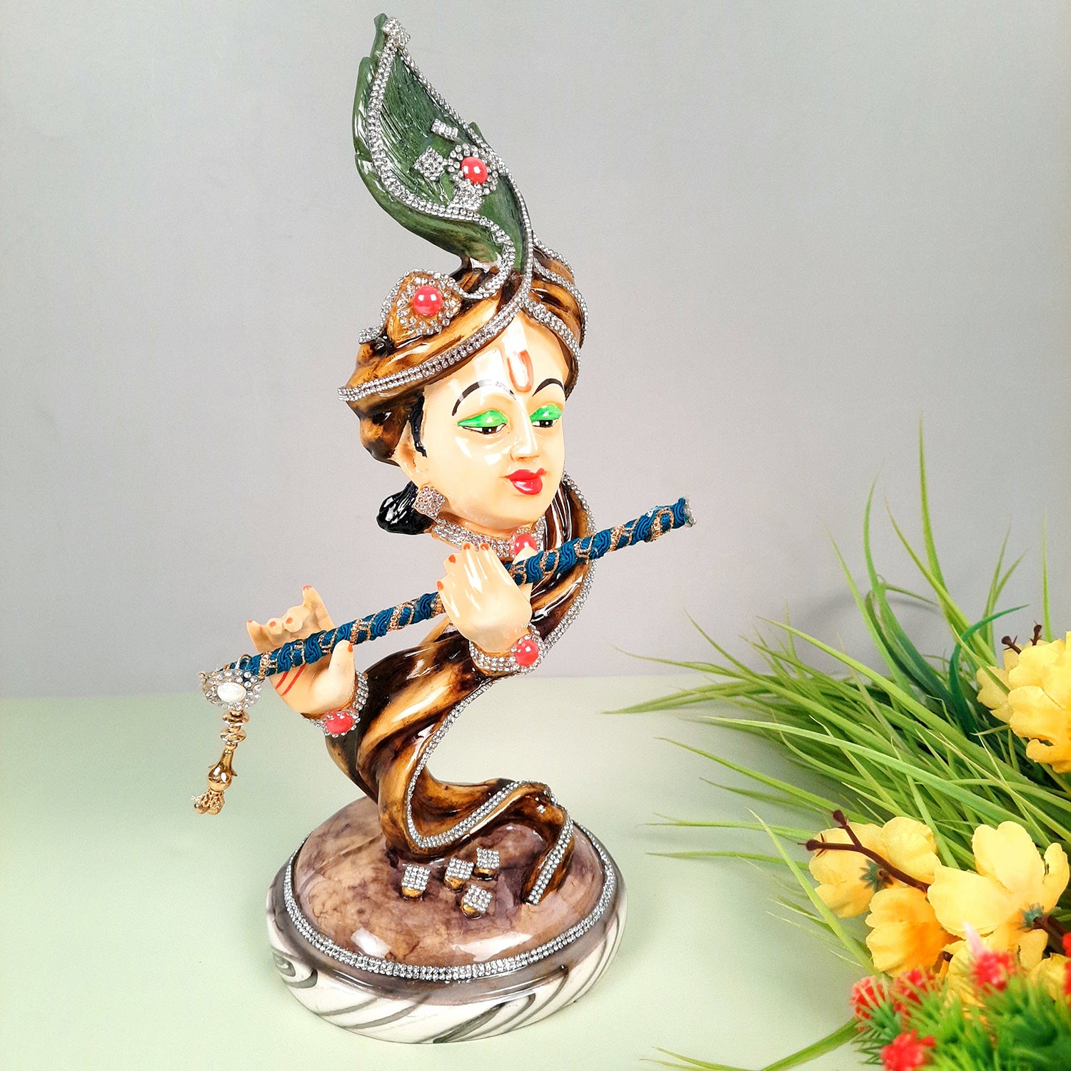 Krishna Idol | Lord Krishna Face Statue Showpiece -for Home, Puja Room, Table Decor, Living Room, Office Desk & Gift - 13 inch - apkamart #Style_Design 1