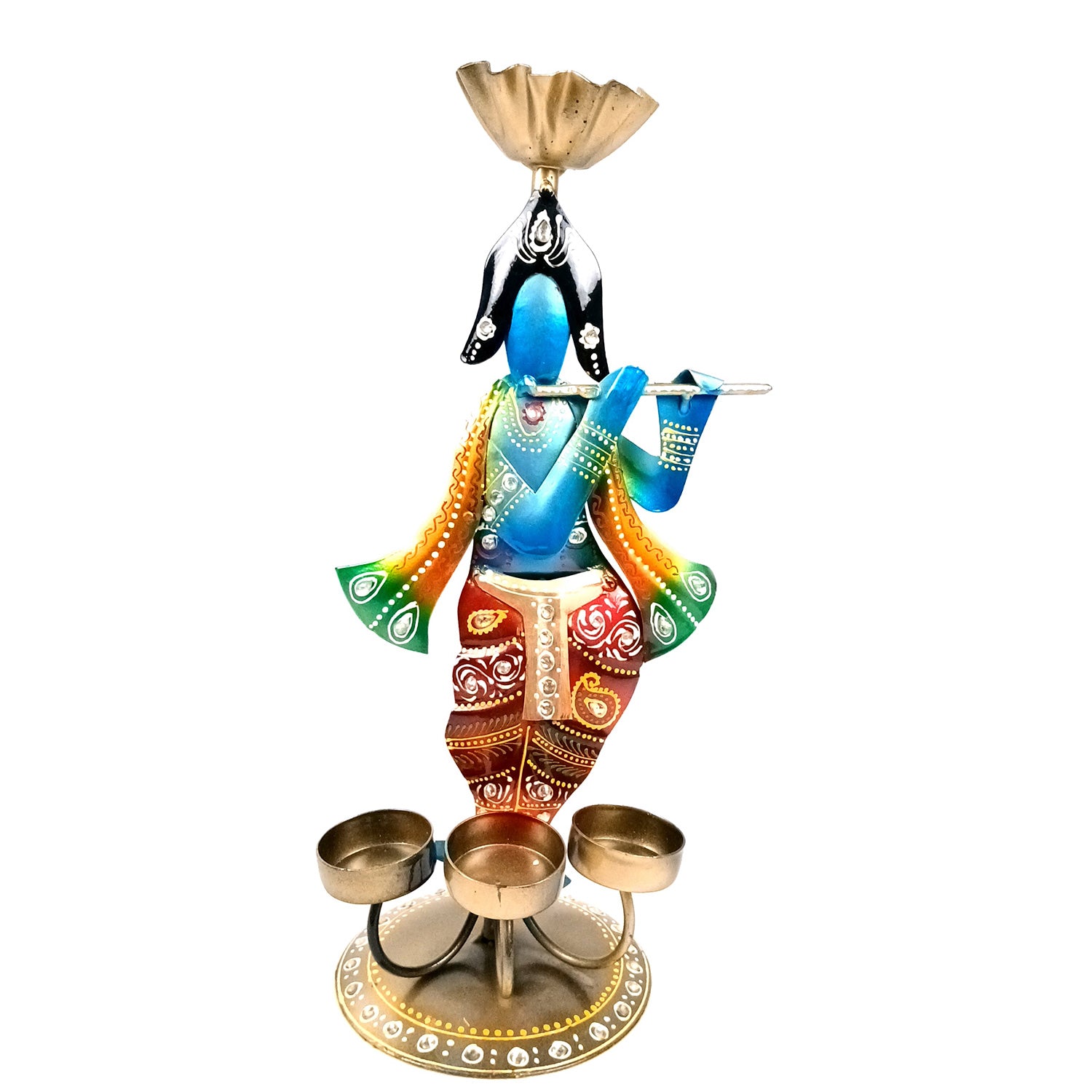 Krishna Tea Light Candle Holder | T Light Stand with 4 Slots - for Home, Table, Living Room, Dining Room, Bedroom Decor | for Diwali Decoration & Gifts - 13 Inch - Apkamart