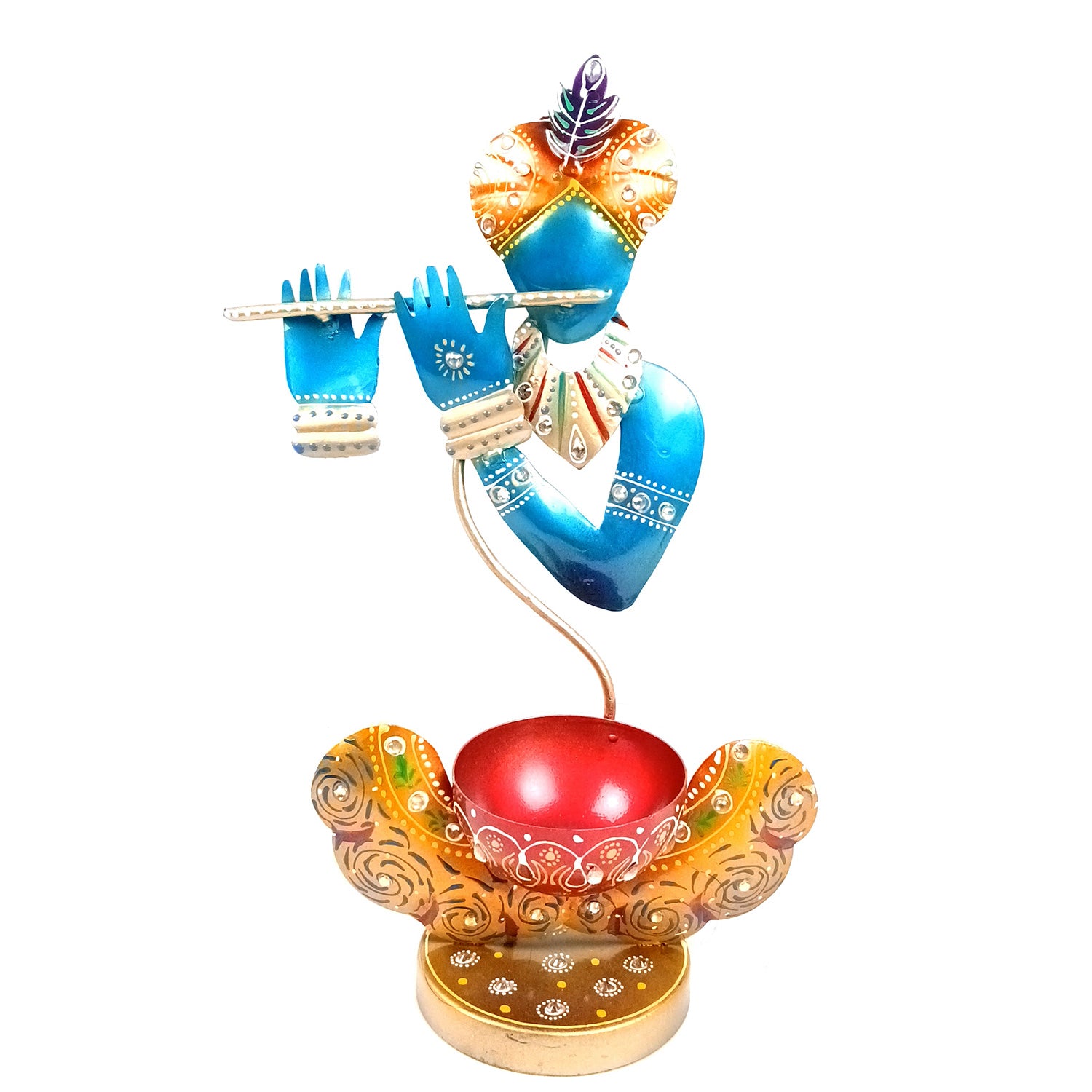 Krishna Candle Tea Light Holder | TeaLight Holders Stand - for Home, Table, Living Room, Dining Room, Bedroom Decor | for Diwali Decoration & Gifts - 12 Inch - Apkamart