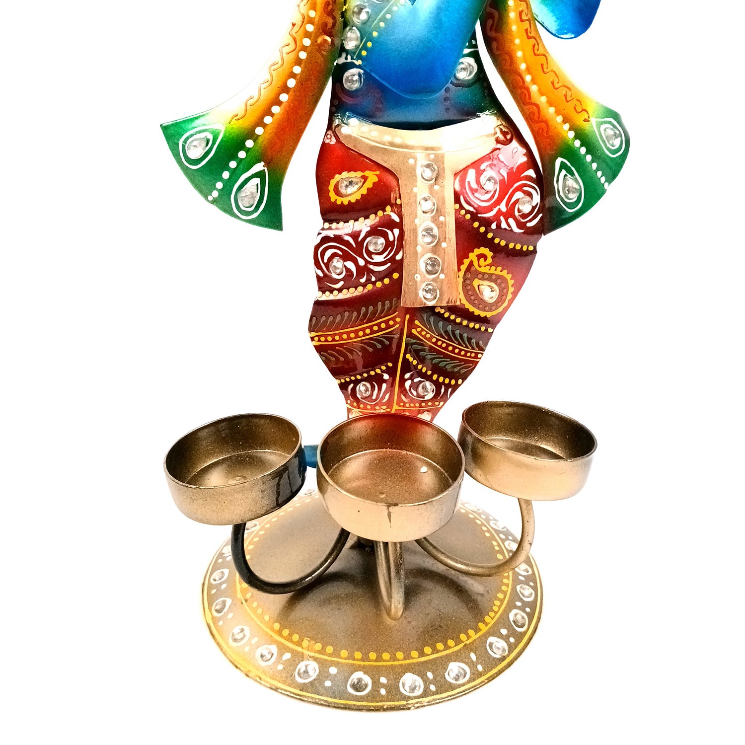 Krishna Tea Light Candle Holder | T Light Stand with 4 Slots - for Home, Table, Living Room, Dining Room, Bedroom Decor | for Diwali Decoration & Gifts - 13 Inch - Apkamart