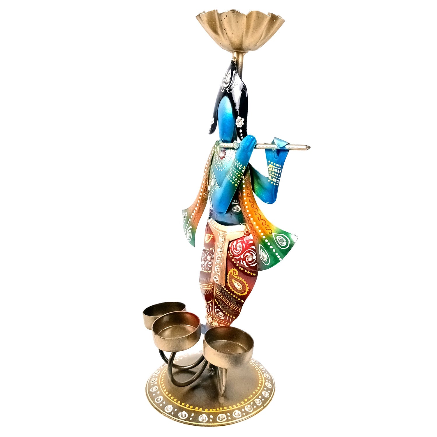 Krishna Tea Light Candle Holder | T Light Stand with 4 Slots - for Home, Table, Living Room, Dining Room, Bedroom Decor | for Diwali Decoration & Gifts - 13 Inch - Apkamart