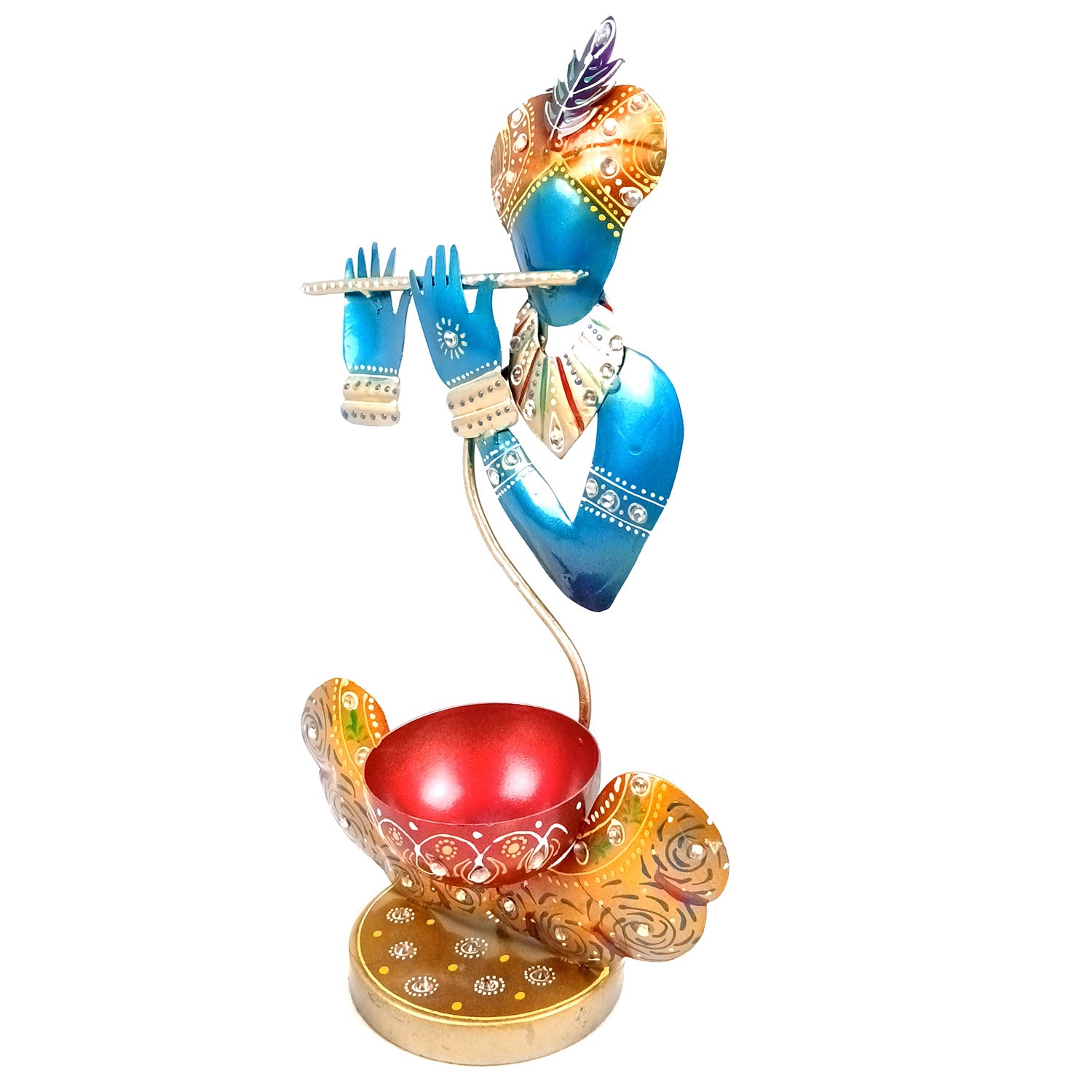 Krishna Candle Tea Light Holder | TeaLight Holders Stand - for Home, Table, Living Room, Dining Room, Bedroom Decor | for Diwali Decoration & Gifts - 12 Inch - Apkamart