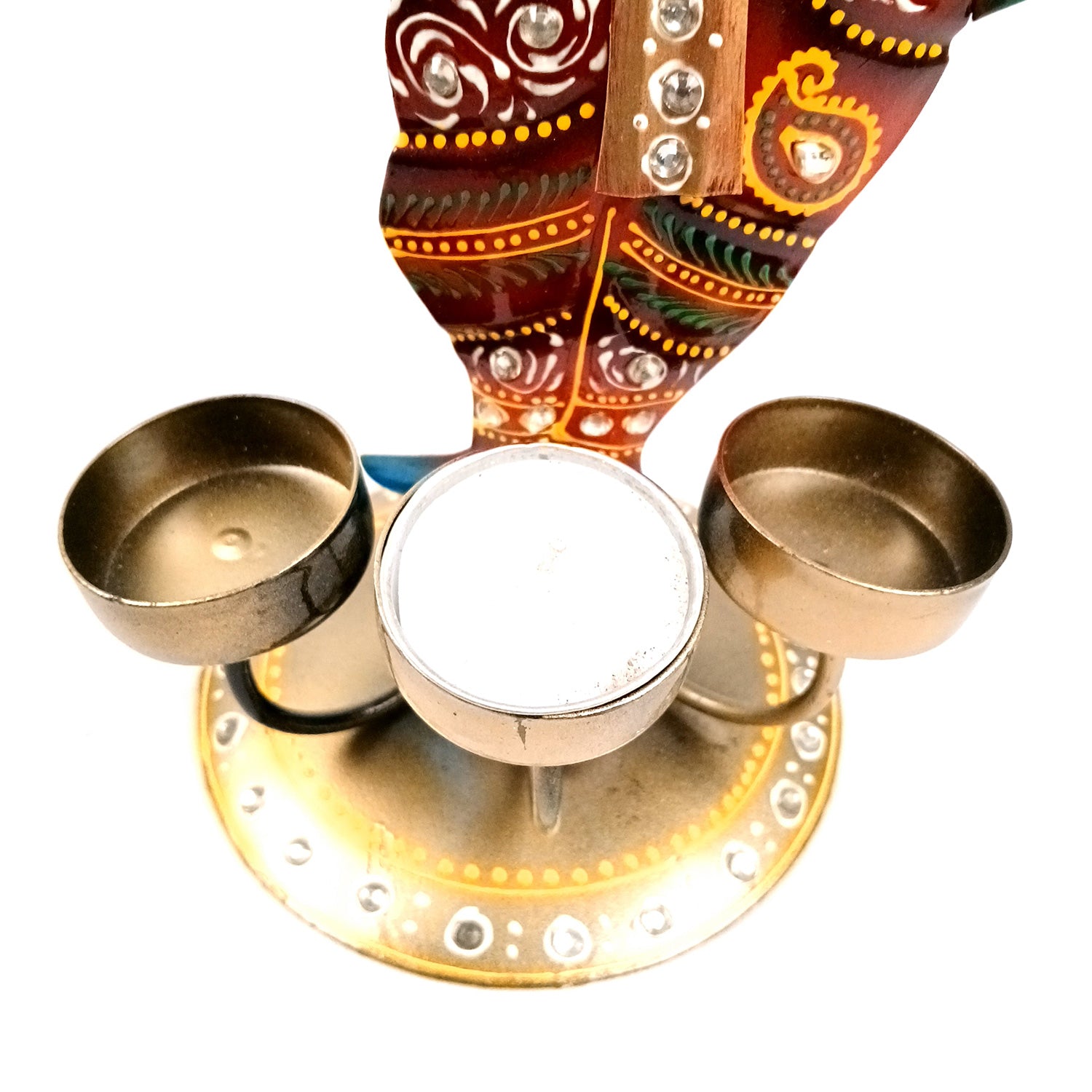 Krishna Tea Light Candle Holder | T Light Stand with 4 Slots - for Home, Table, Living Room, Dining Room, Bedroom Decor | for Diwali Decoration & Gifts - 13 Inch - Apkamart