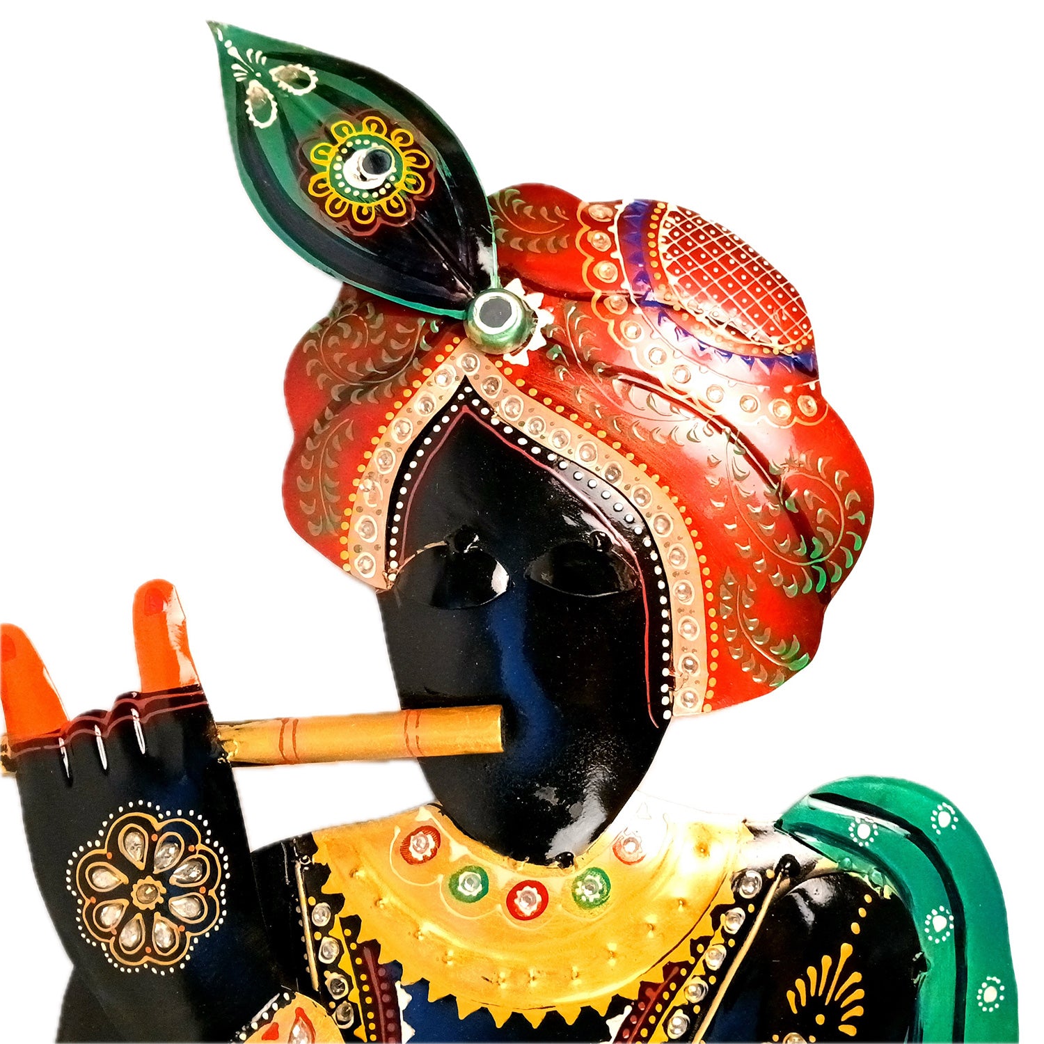 Krishna Wall Hanging Big | Metal Wall Art With Vibrant Hand Painting & Kundan Work - For Home, Big Walls, Living Room, Large Spaces & Gifts - 36 Inch - Apkamart