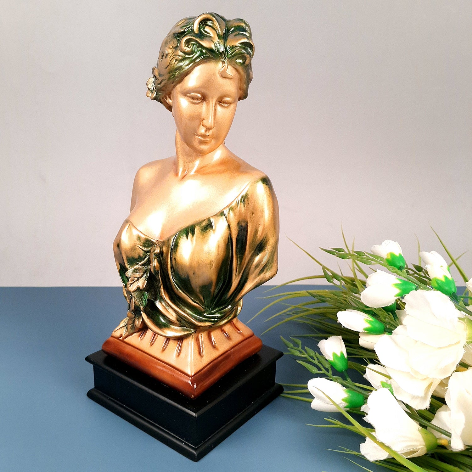 Ancient Greek Woman Statue Figurine | Exquisite Lady Bust Sculpture Showpiece - for Home Decor, Table, Living Room, Collectibles & Gift - 13 Inch - apkamart