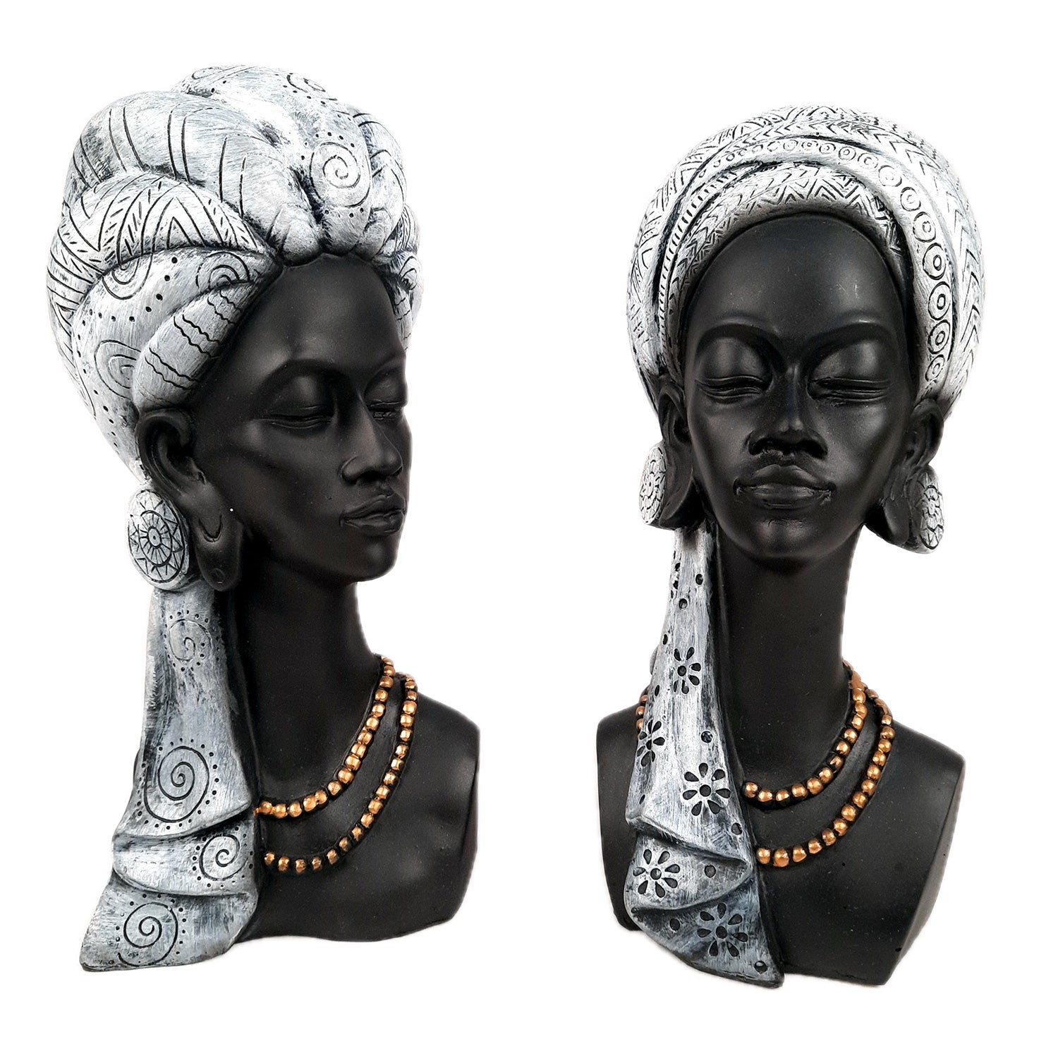 African Lady Statue Showpiece | Tribal Woman Bust Sculpture Figurine - for Home, Living Room, Shelf, Table, Desk Decor & Gifts - 12 Inch - apkamart #Color_Silver