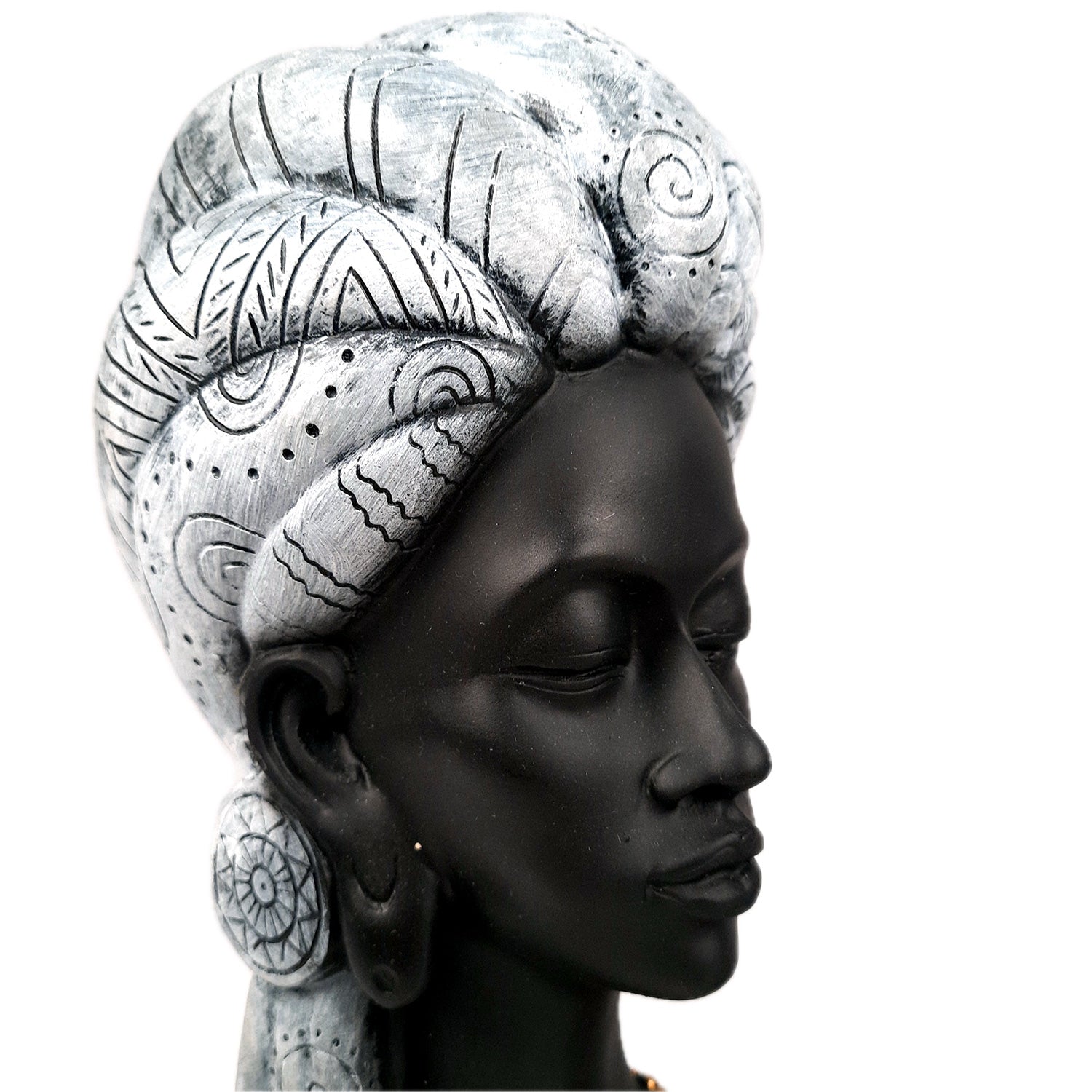 African Lady Statue Showpiece | Tribal Woman Bust Sculpture Figurine - for Home, Living Room, Shelf, Table, Desk Decor & Gifts - 12 Inch - apkamart #Color_Silver