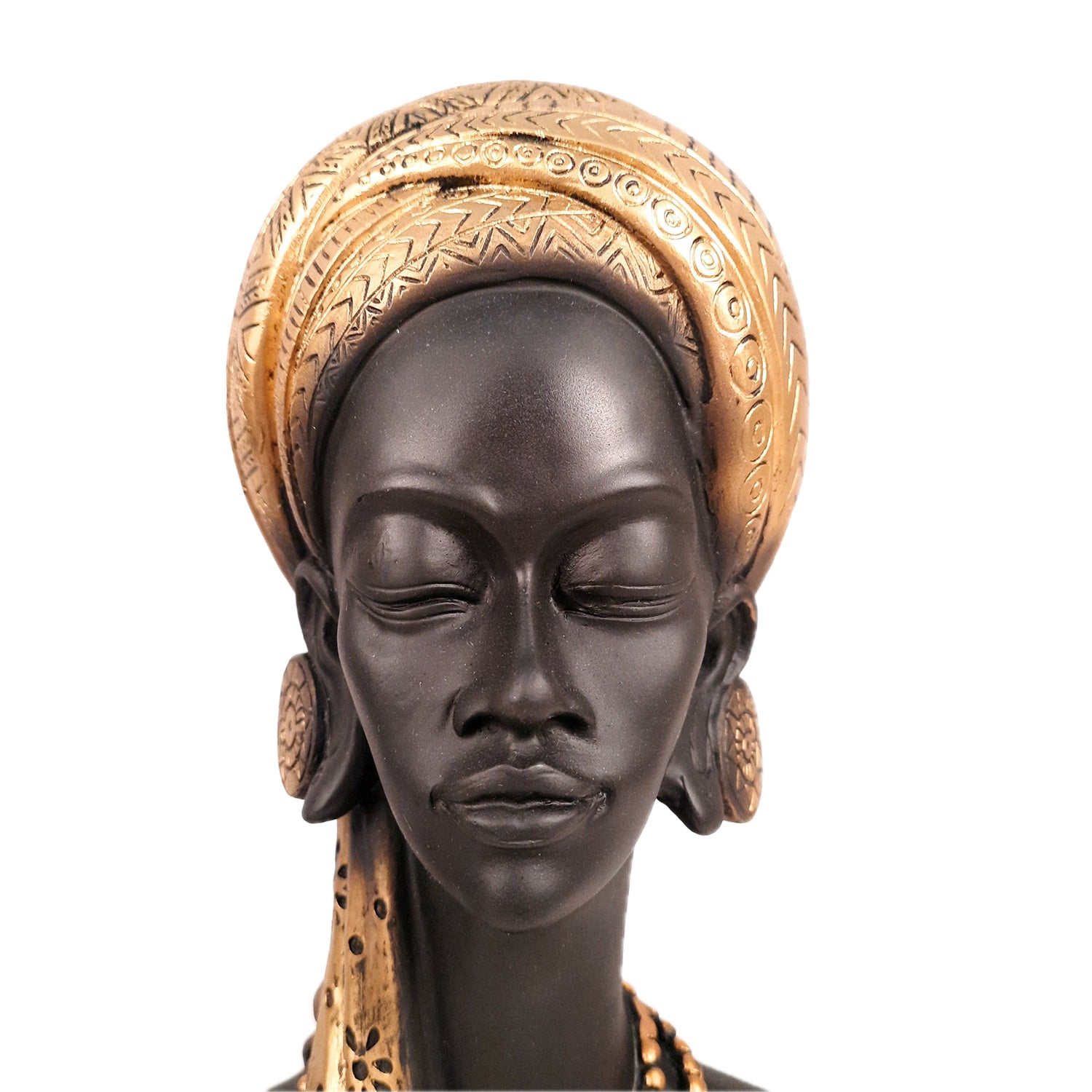 African Lady Statue Showpiece | Tribal Woman Bust Sculpture Figurine - for Home, Living Room, Shelf, Table, Desk Decor & Gifts - 12 Inch - apkamart #Color_Golden