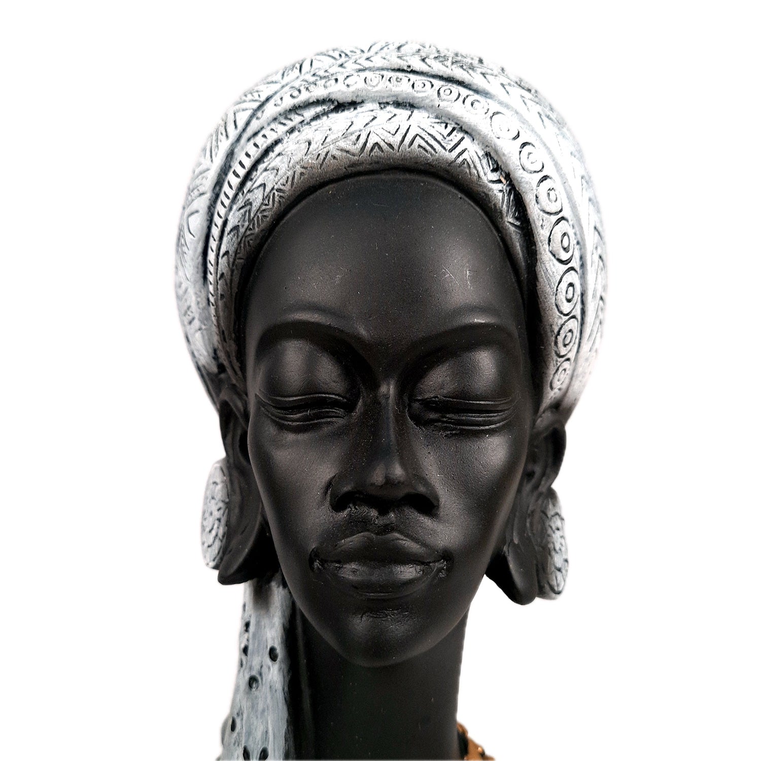 African Lady Statue Showpiece | Tribal Woman Bust Sculpture Figurine - for Home, Living Room, Shelf, Table, Desk Decor & Gifts - 12 Inch - apkamart #Color_Silver