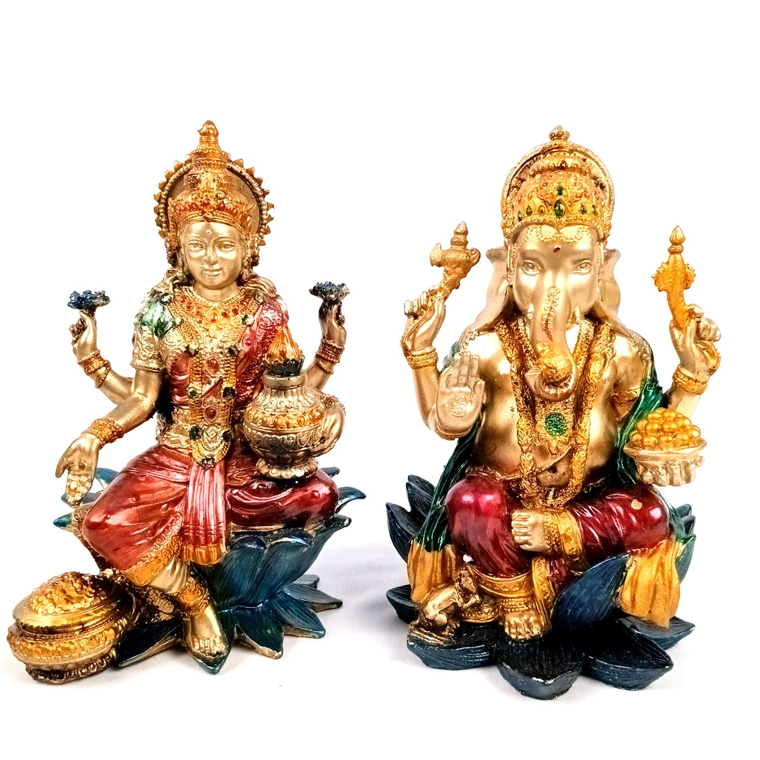 Laxmi Ganesh Statue | Goddess Lakshmi & Lord Ganesha Idol Murti - for Diwali Pooja, Home, Temple, Living Room, Wall Decor & Gifts - 7 inch (Marble Dust, Golden) - Apkamart