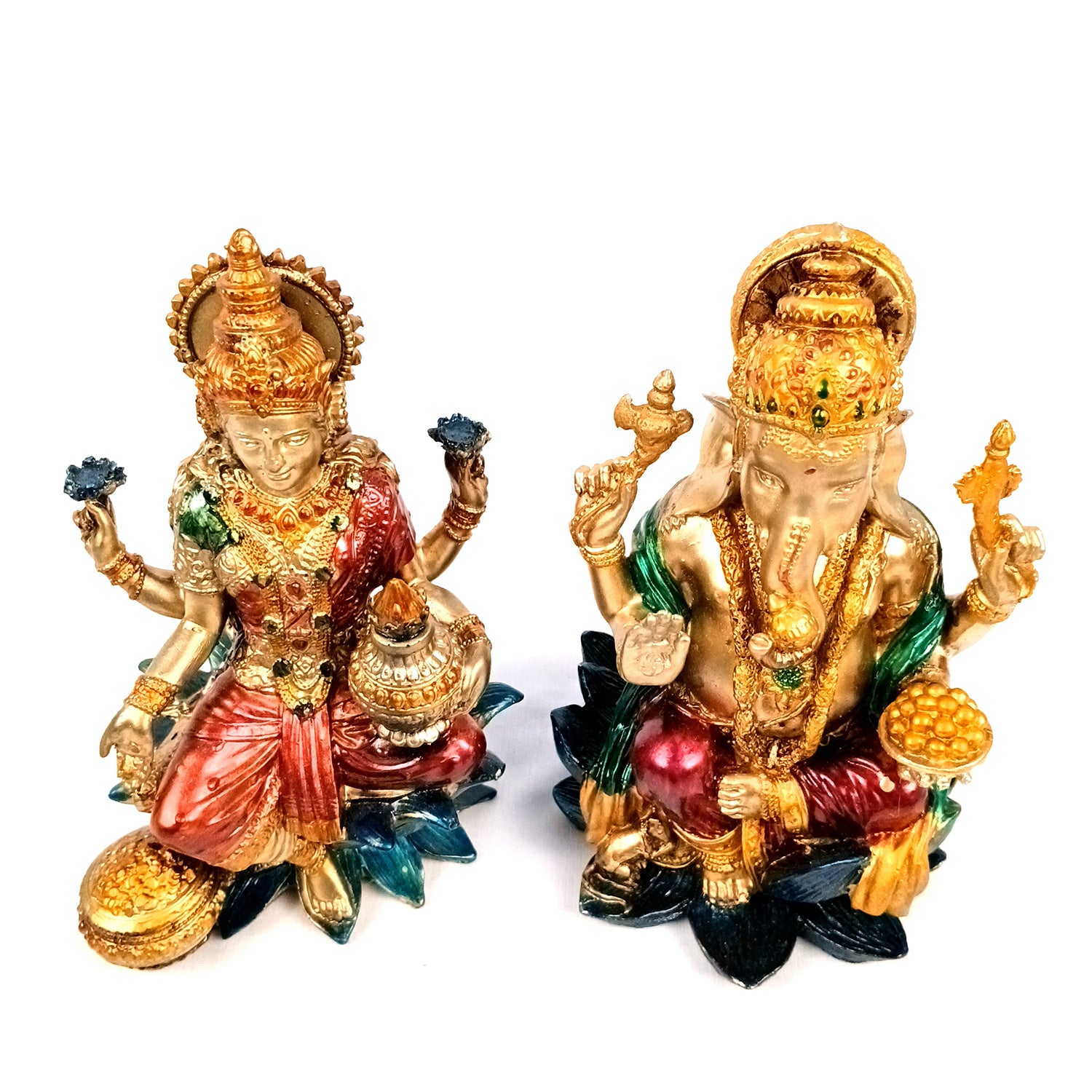 Laxmi Ganesh Statue | Goddess Lakshmi & Lord Ganesha Idol Murti - for Diwali Pooja, Home, Temple, Living Room, Wall Decor & Gifts - 7 inch (Marble Dust, Golden) - Apkamart