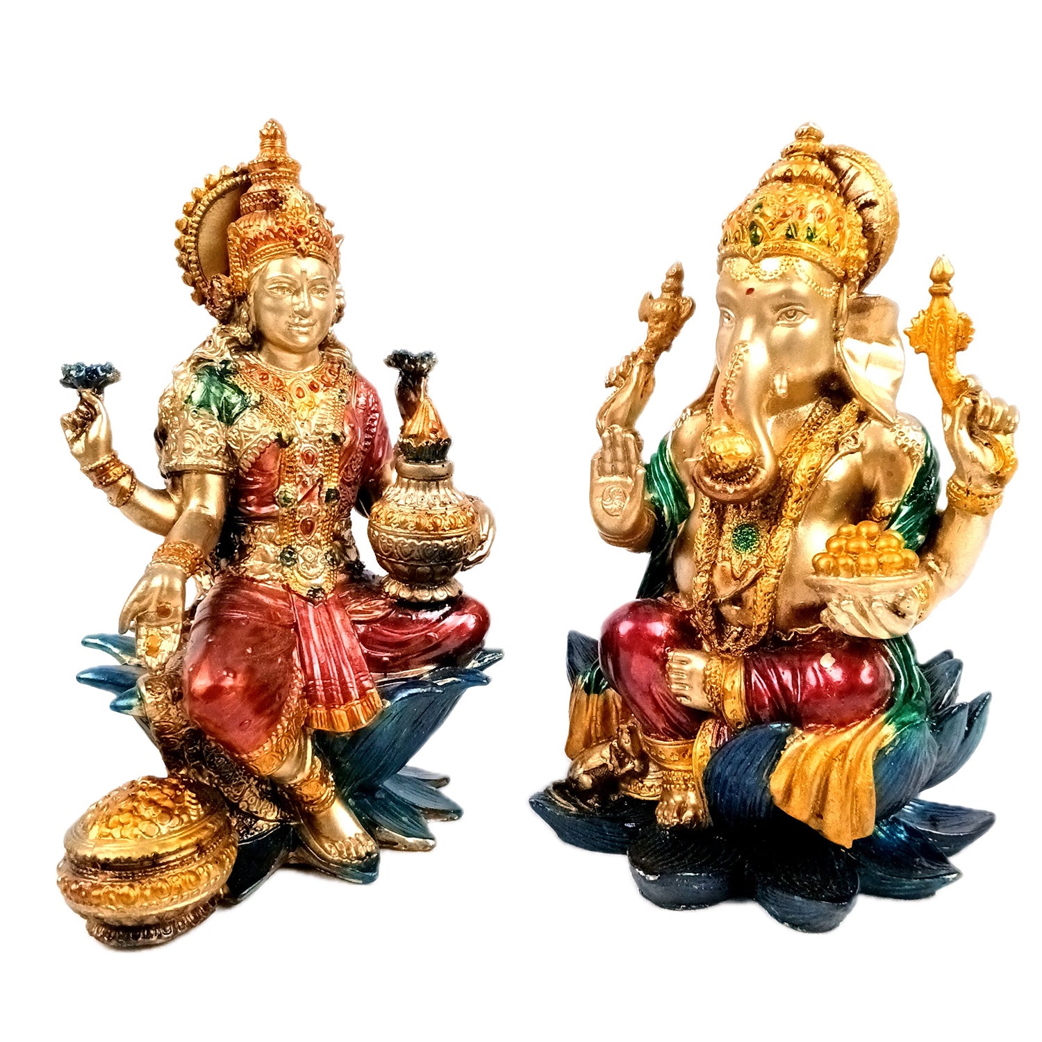 Laxmi Ganesh Statue | Goddess Lakshmi & Lord Ganesha Idol Murti - for Diwali Pooja, Home, Temple, Living Room, Wall Decor & Gifts - 7 inch (Marble Dust, Golden) - Apkamart