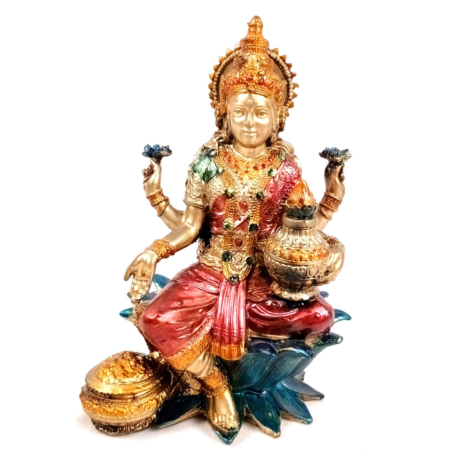 Laxmi Ji Statue | Goddess Lakshmi Idol Murti - for Diwali Pooja, Home, Temple, Living Room, Wall Decor & Gifts - 7 inch (Marble Dust, Golden) - Apkamart