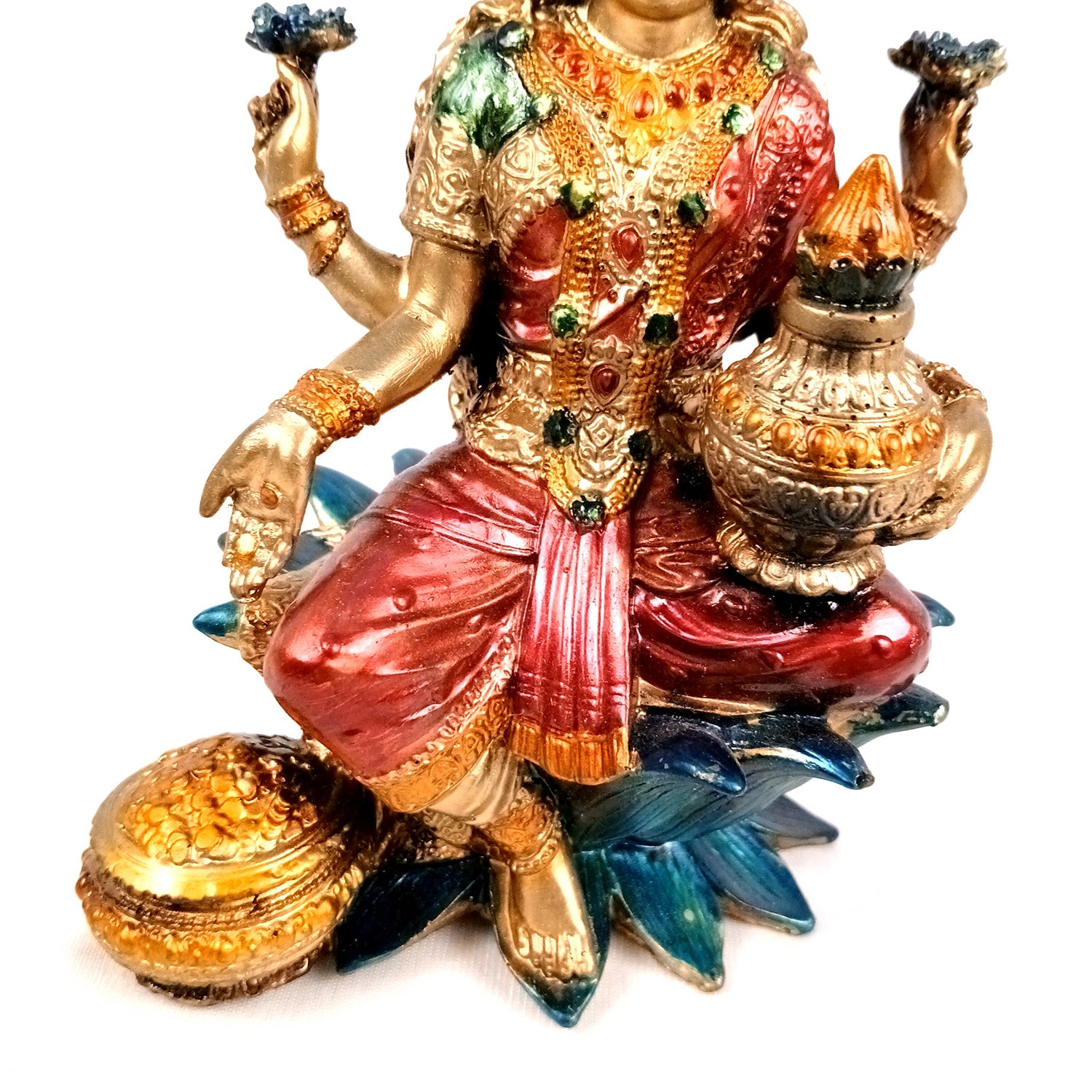 Laxmi Ji Statue | Goddess Lakshmi Idol Murti - for Diwali Pooja, Home, Temple, Living Room, Wall Decor & Gifts - 7 inch (Marble Dust, Golden) - Apkamart