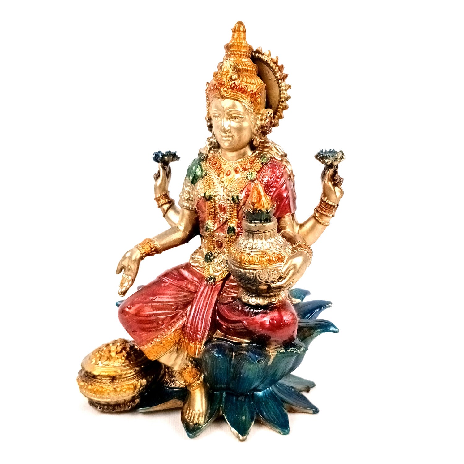 Laxmi Ji Statue | Goddess Lakshmi Idol Murti - for Diwali Pooja, Home, Temple, Living Room, Wall Decor & Gifts - 7 inch (Marble Dust, Golden) - Apkamart