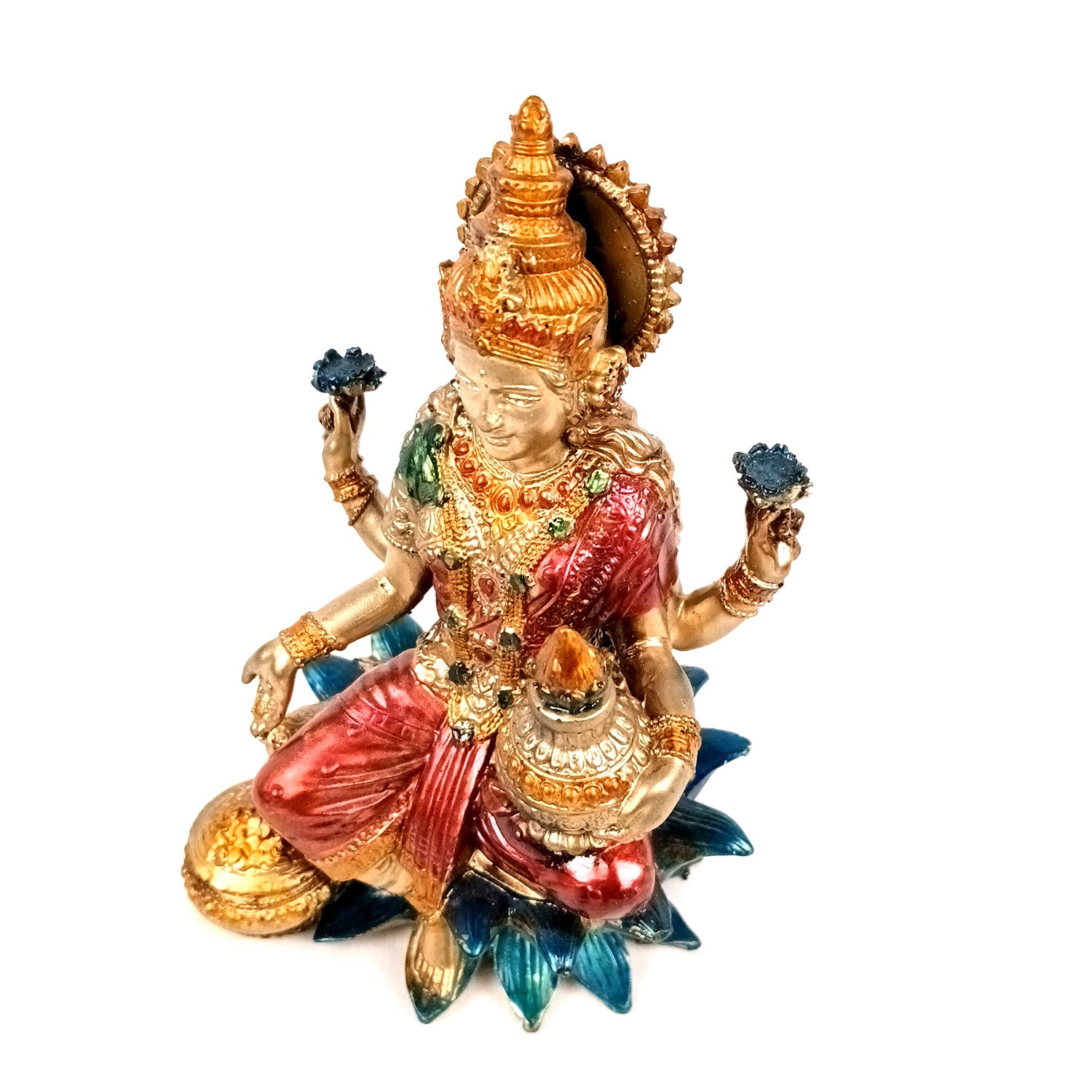 Laxmi Ji Statue | Goddess Lakshmi Idol Murti - for Diwali Pooja, Home, Temple, Living Room, Wall Decor & Gifts - 7 inch (Marble Dust, Golden) - Apkamart