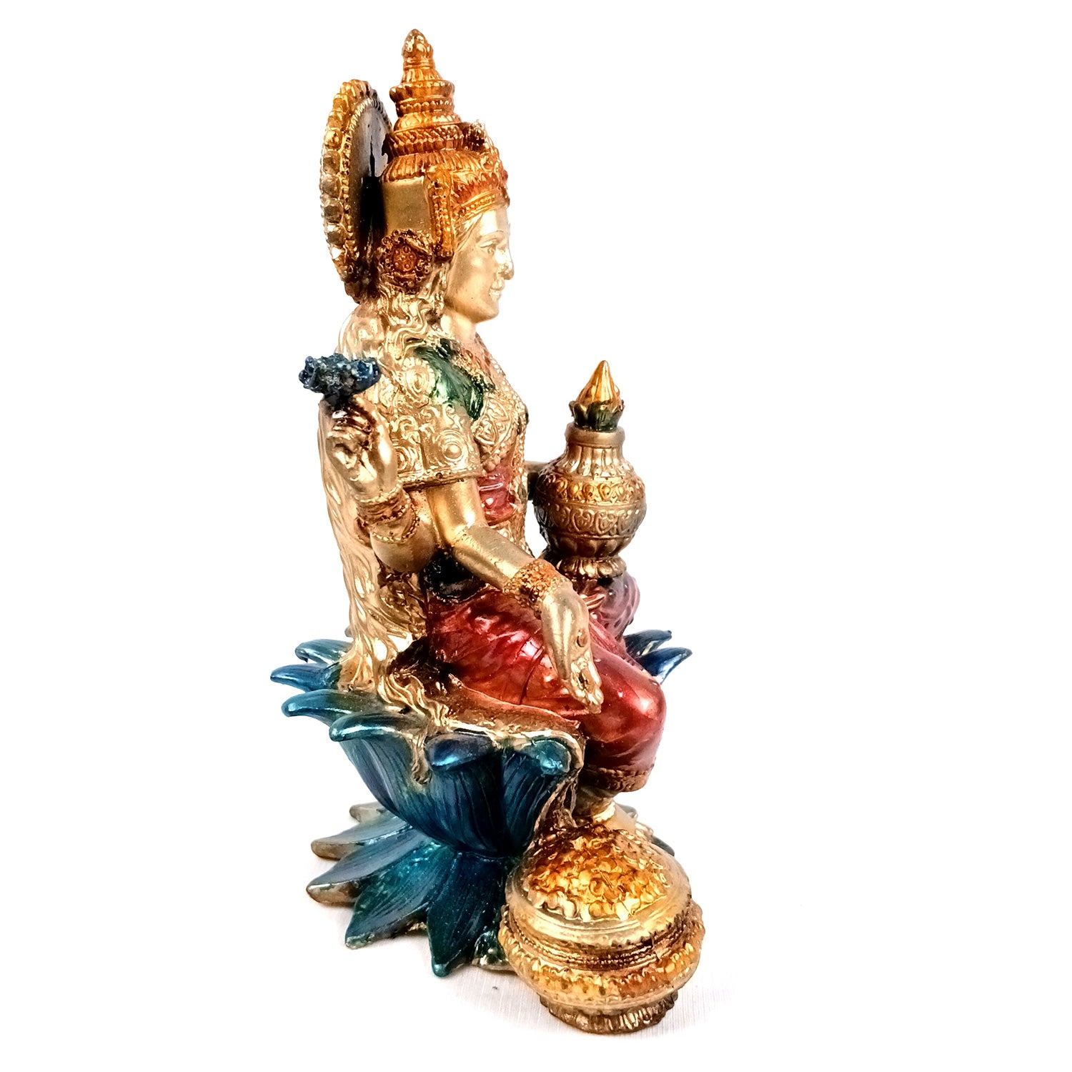 Laxmi Ji Statue | Goddess Lakshmi Idol Murti - for Diwali Pooja, Home, Temple, Living Room, Wall Decor & Gifts - 7 inch (Marble Dust, Golden) - Apkamart