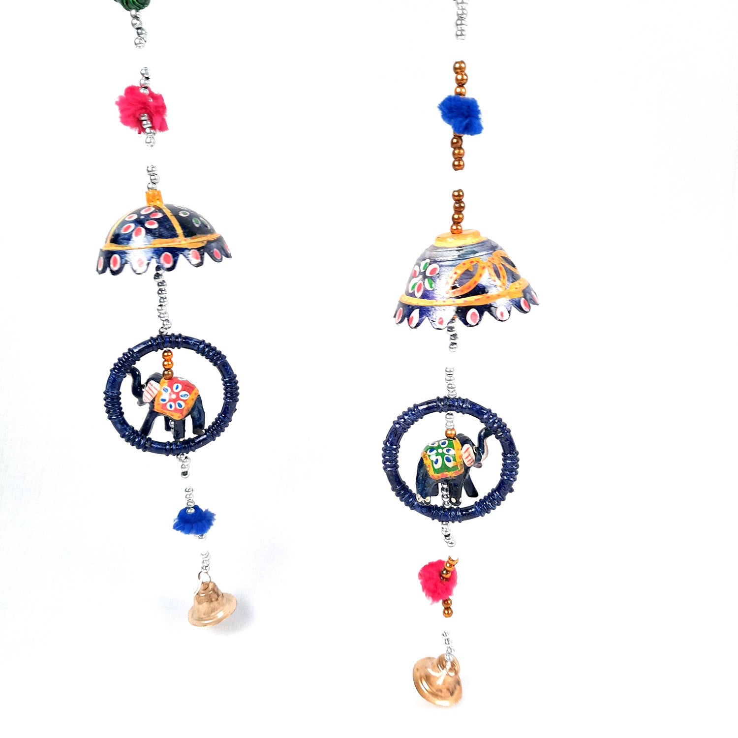 Latkan Toran Wall Hanging | Rajasthani Hangings with Bells - Elephant in Ring Design - for Main Door, Entrance, Wall, Home, Diwali Decoration - 38 Inch - apkamart #Style_Elephant