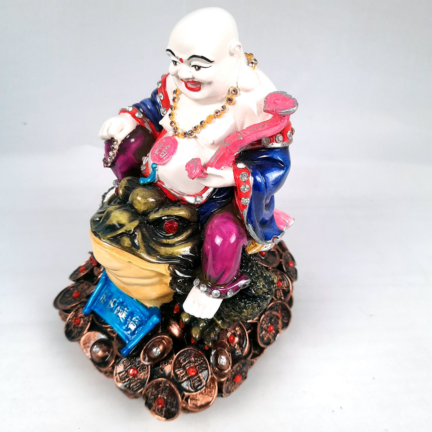 Laughing Buddha Showpiece | Laughing Buddha Statue - Sitting On Feng Shui Frog Design - for Good Luck, Money, Prosperity & Wealth - 10 Inch - Apkamart #Size_10 Inch