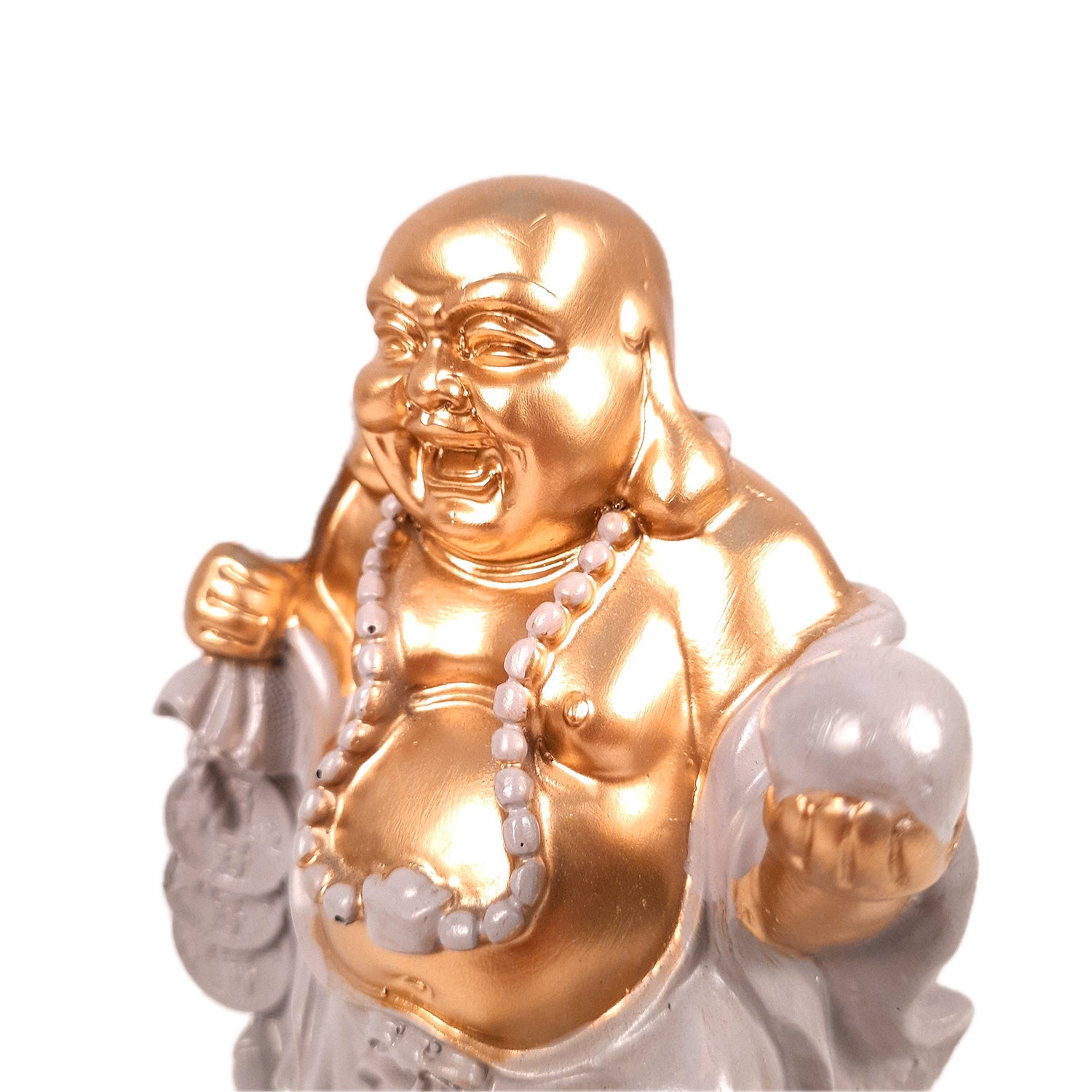 Laughing Buddha Showpiece - Standing On Coins Design - for Home & Table Decor, Health, Wealth & Gift - 9 Inch - apkamart #Style_Design 2