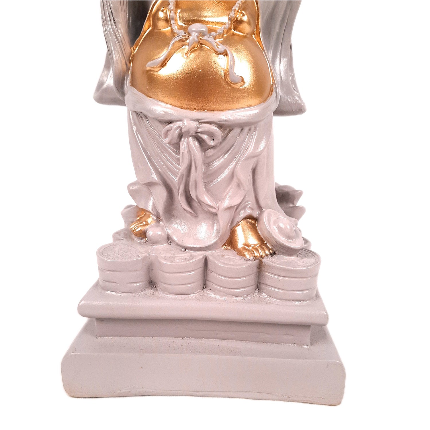 Laughing Buddha Showpiece - Standing On Coins Design - for Home & Table Decor, Health, Wealth & Gift - 9 Inch - apkamart #Style_Design 1