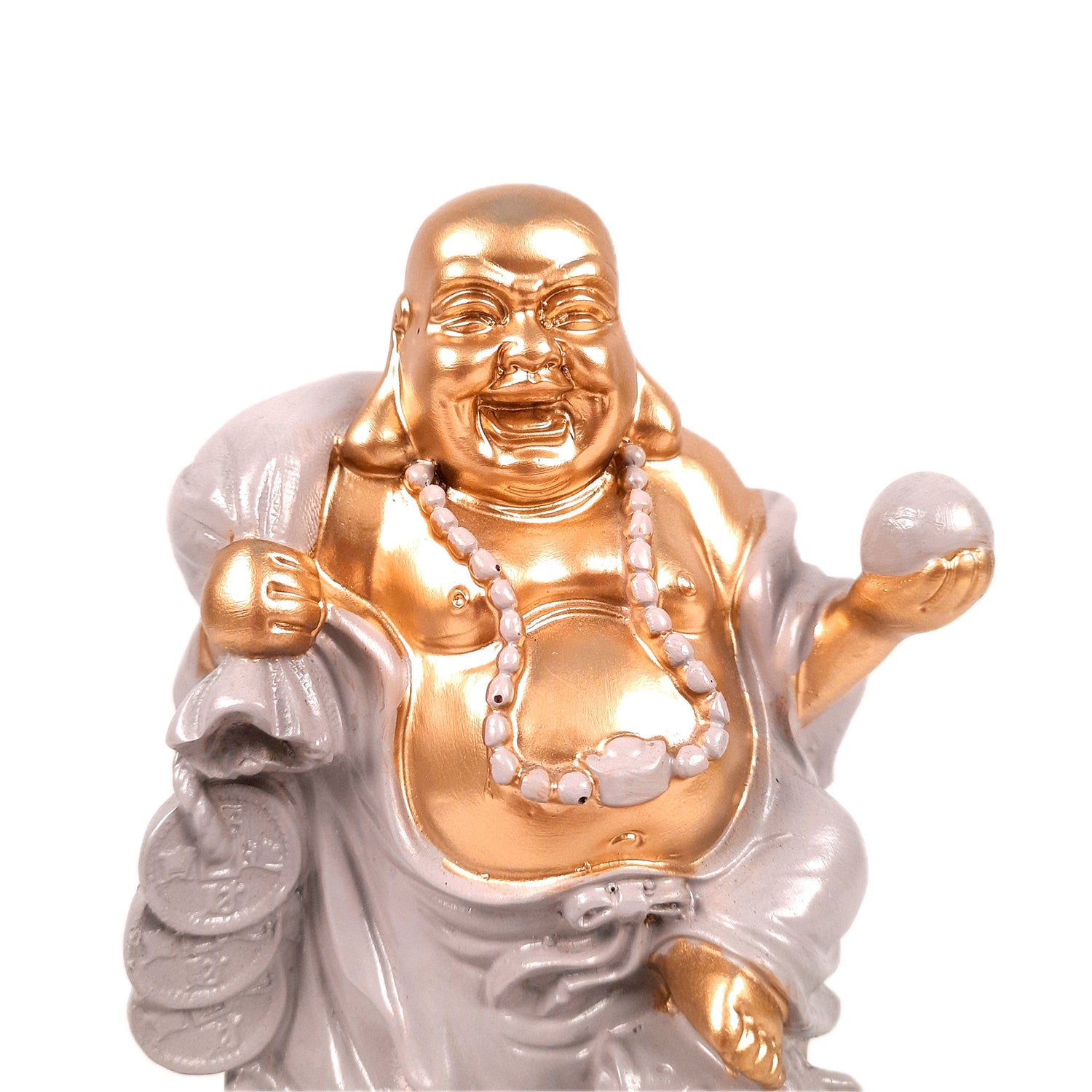 Laughing Buddha Showpiece - Standing On Coins Design - for Home & Table Decor, Health, Wealth & Gift - 9 Inch - apkamart #Style_Design 2