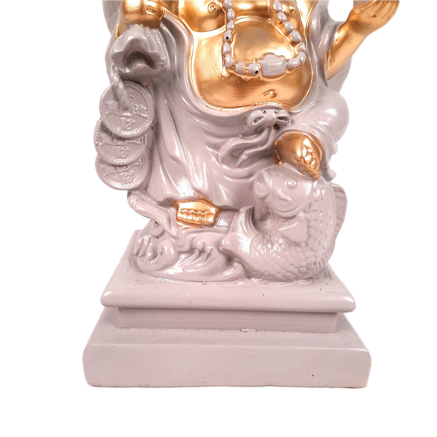 Laughing Buddha Showpiece - Standing On Coins Design - for Home & Table Decor, Health, Wealth & Gift - 9 Inch - apkamart #Style_Design 2